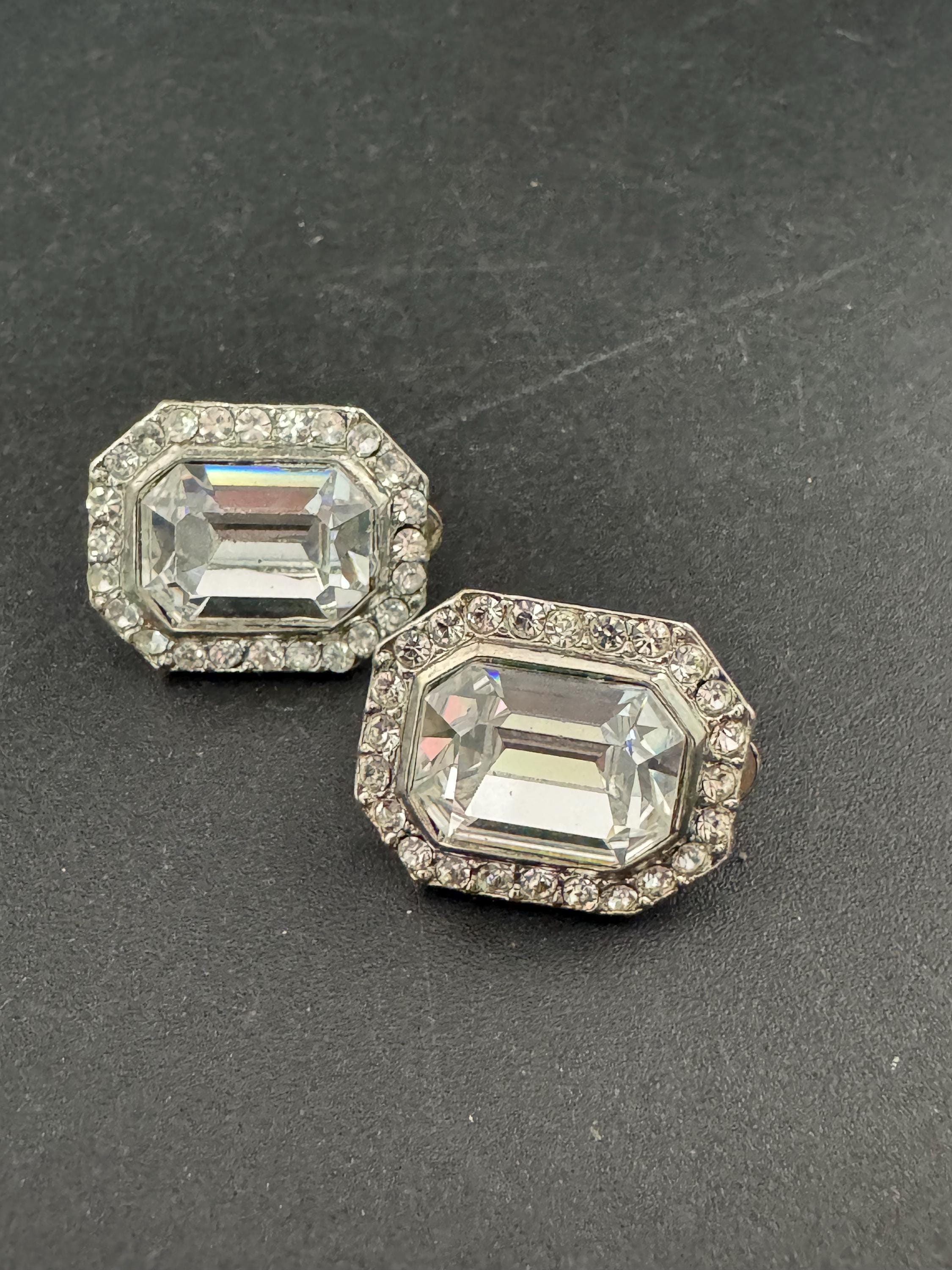 2cm clear Swarovski crystal octagon clip on earrings 1980s