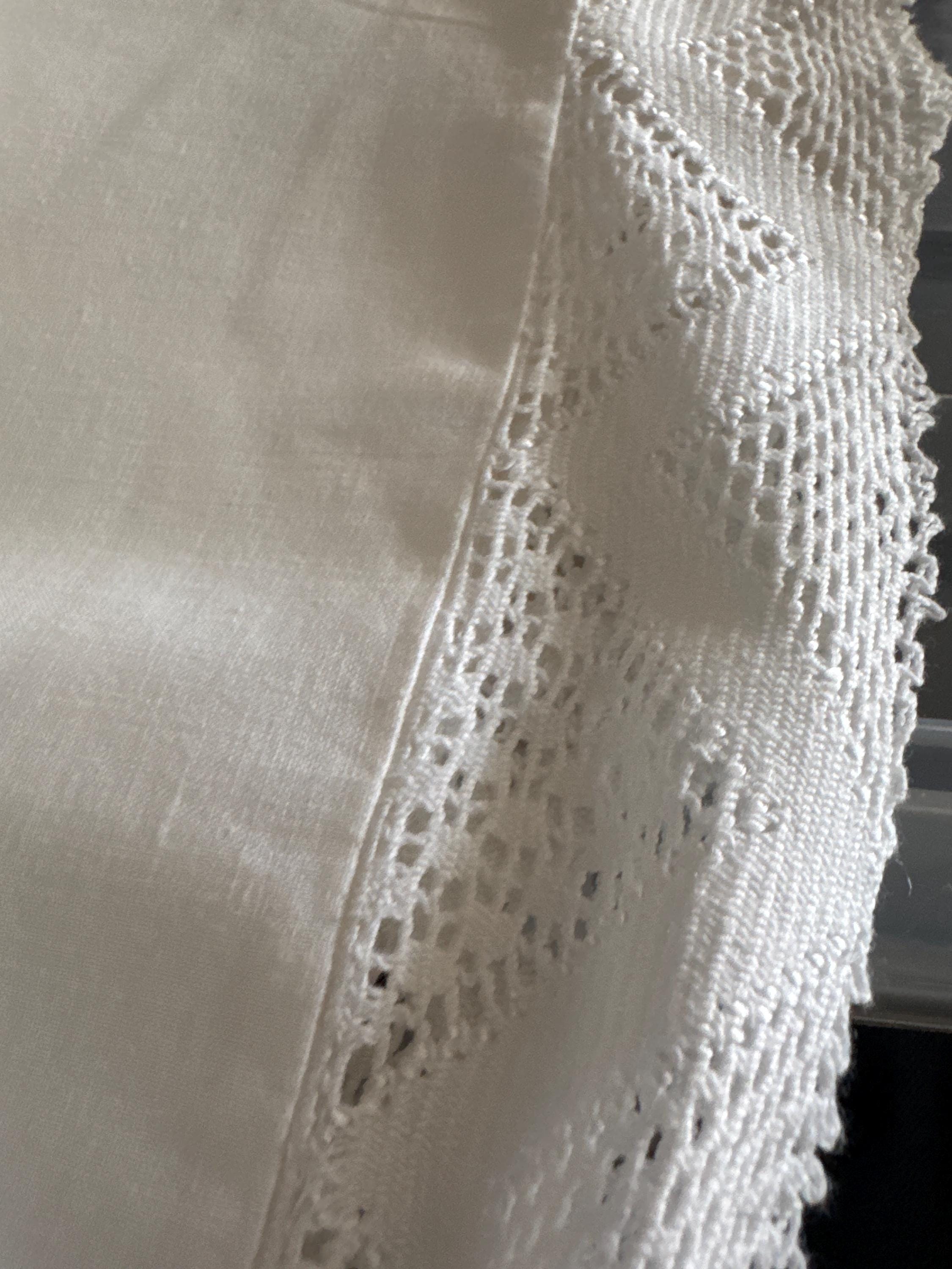 single plain white linen cotton pillowcase with crochet trim Chateau country cottage chic bedding boudoir