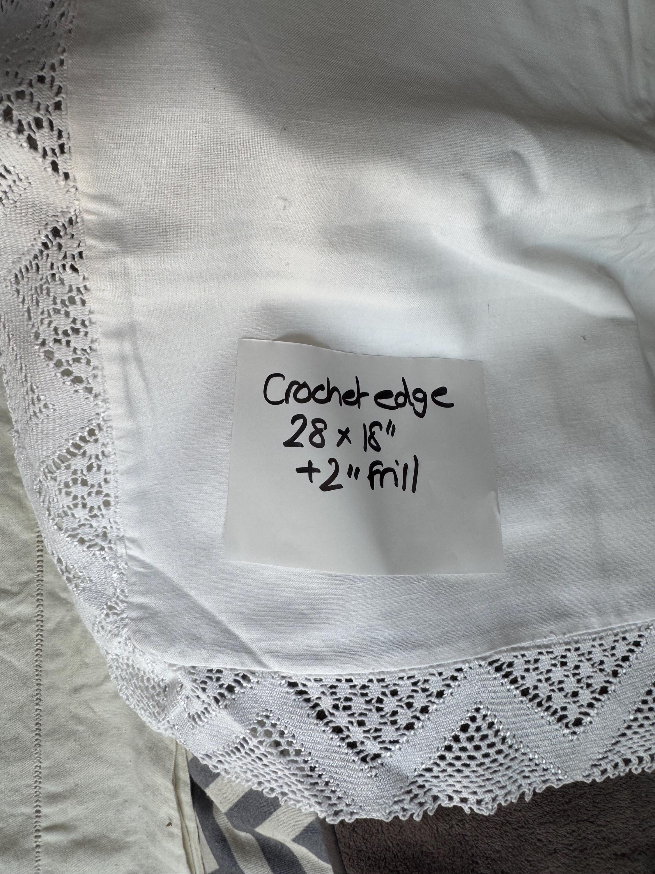 single plain white linen cotton pillowcase with crochet trim Chateau country cottage chic bedding boudoir
