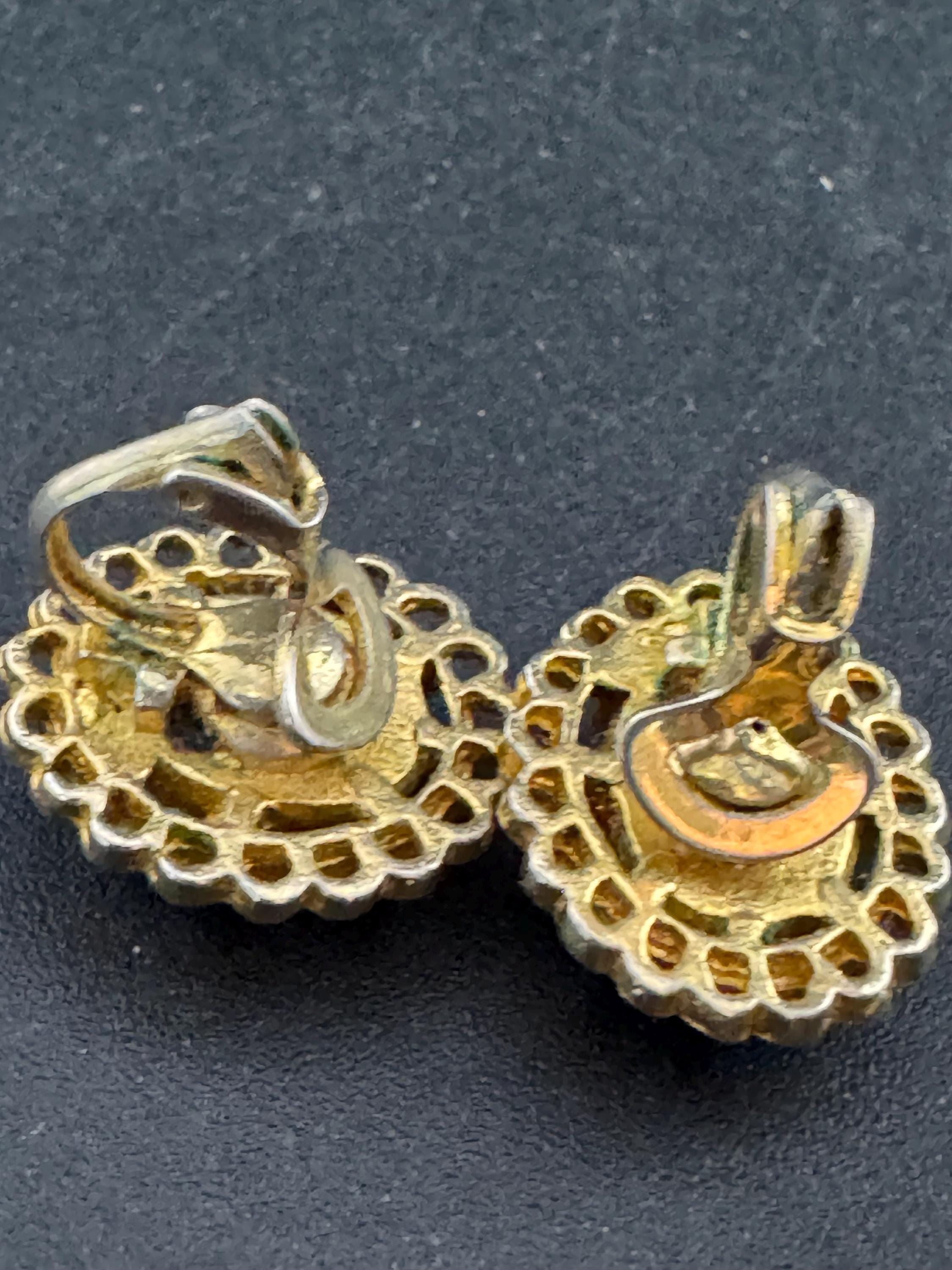 Vintage Gold Tone Green glass diamanté Clip On Earrings, Emerald Rhinestone studs