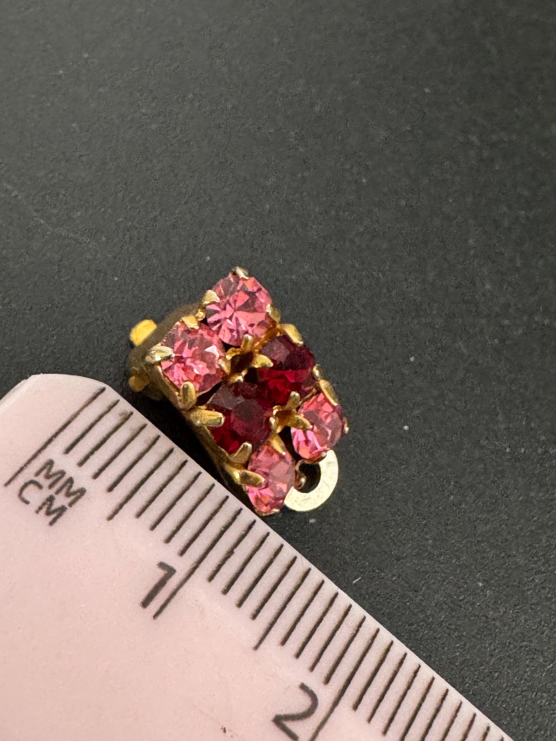 Vintage Pink Rhinestone small Clip On Stud Earrings Mid Century 1950s