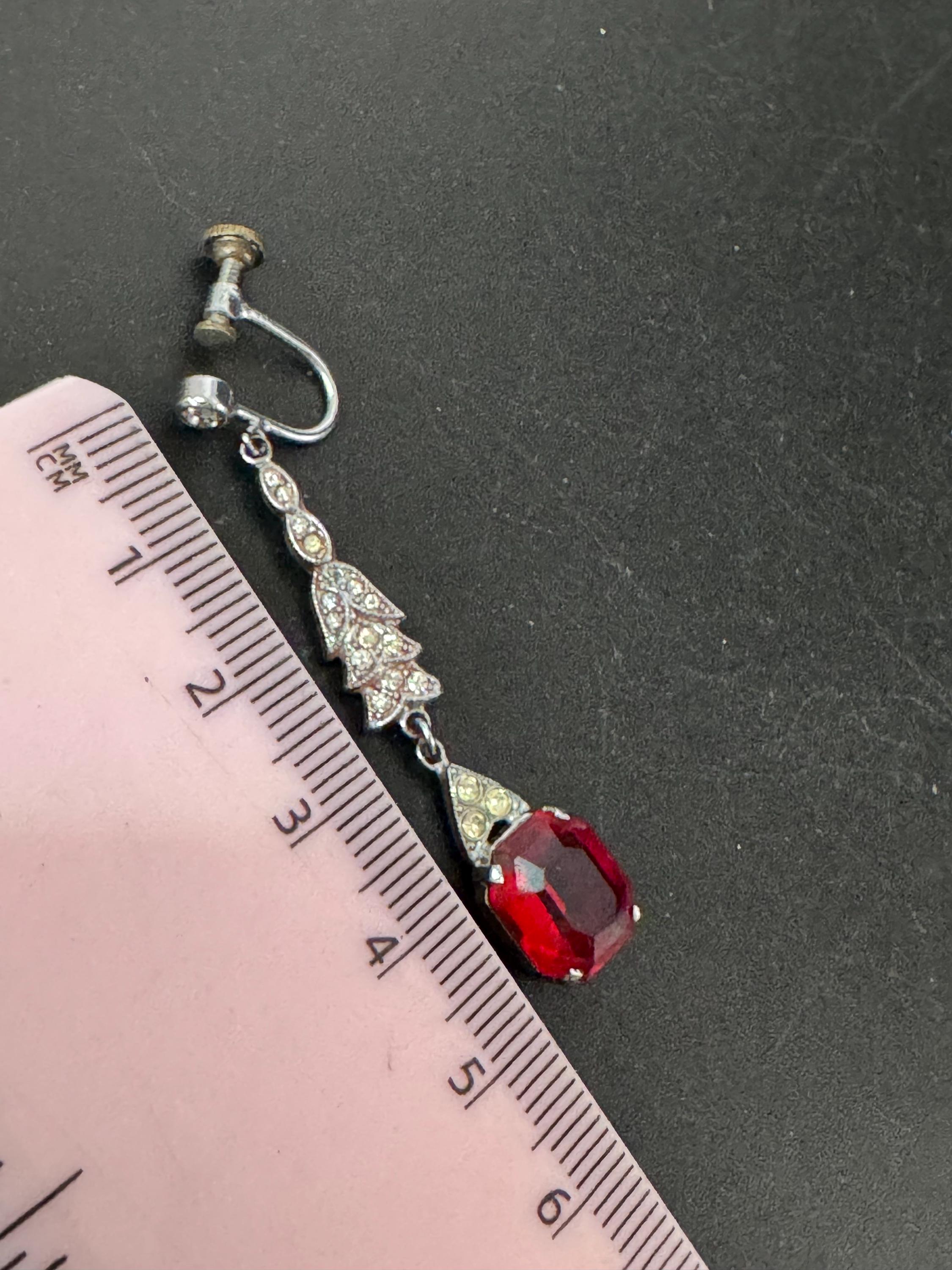 Vintage pink ruby Rhinestone Long Drop screw back Clip on Earrings