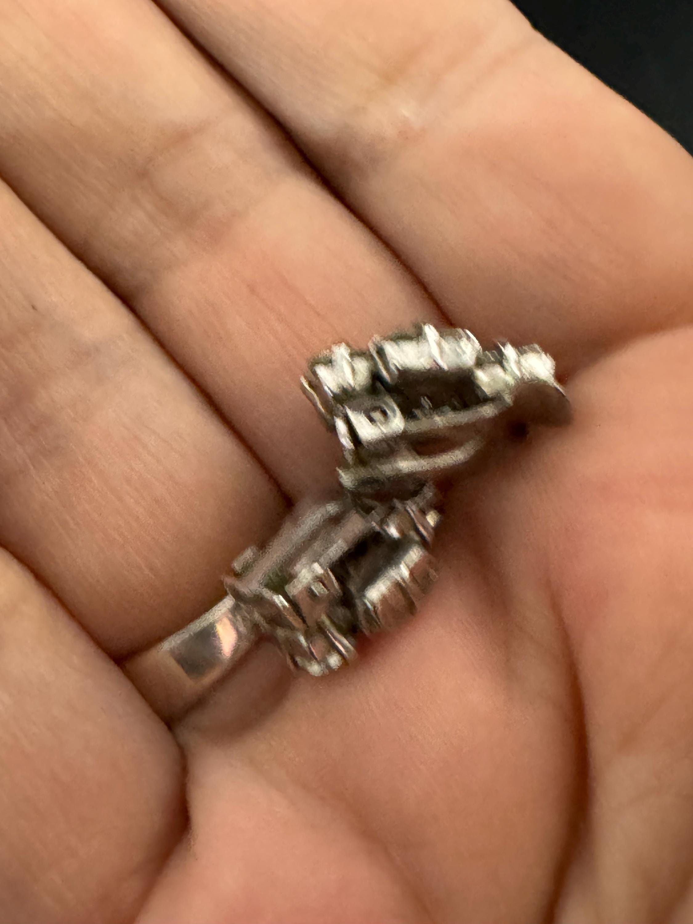 Vintage Diamante Clip On Earrings: Silver Tone Sapphire & Turquoise