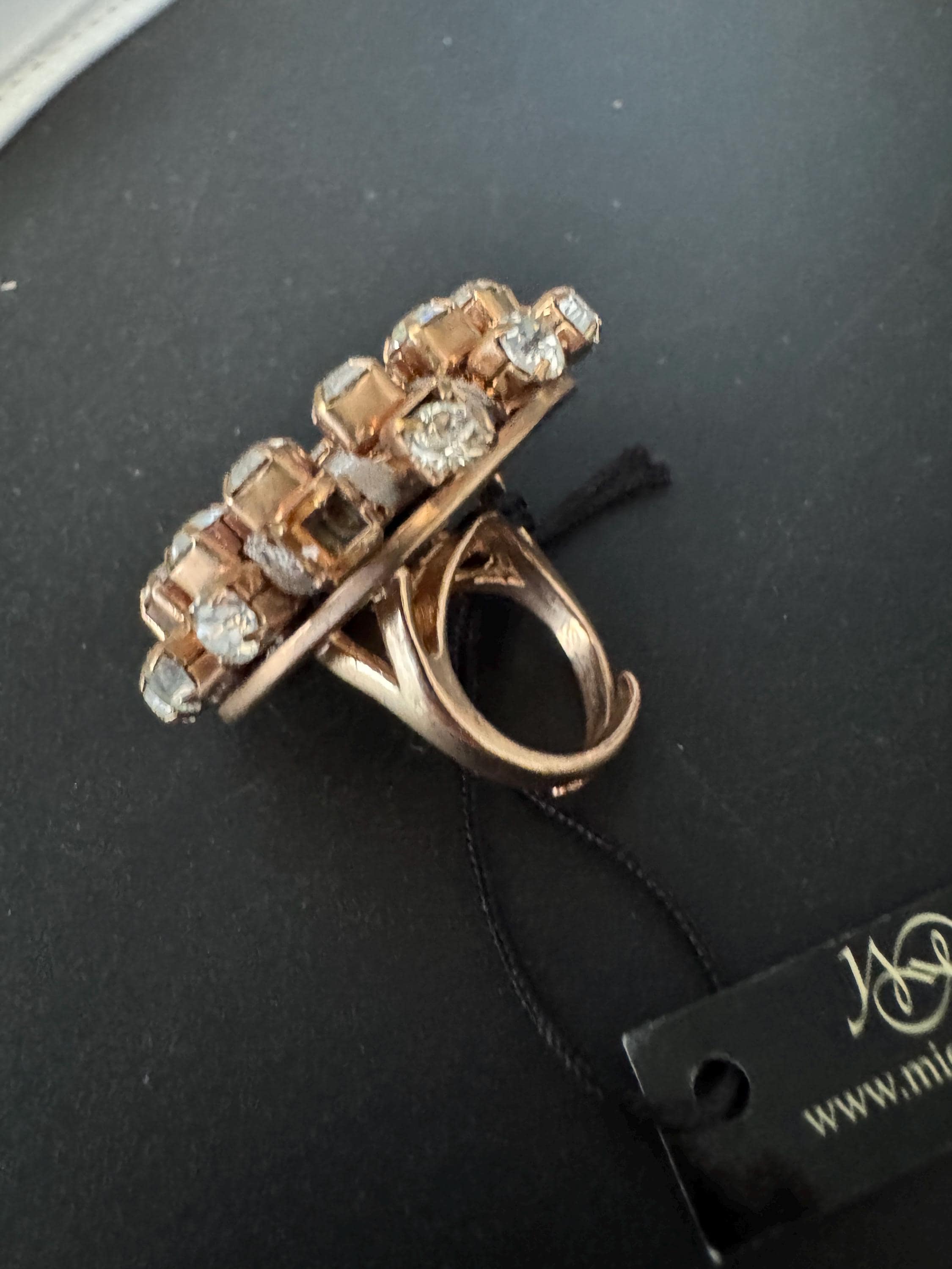 Swarovski Crystal Cocktail Ring: Retro Gold Tone Teardrop, Adjustable