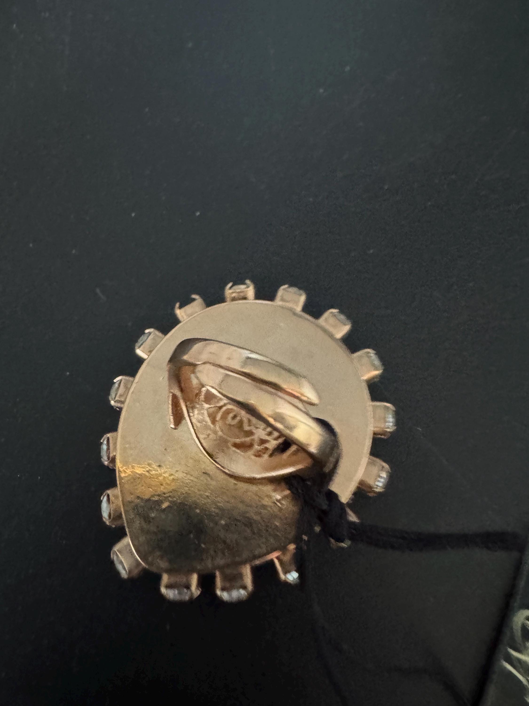Swarovski Crystal Cocktail Ring: Retro Gold Tone Teardrop, Adjustable