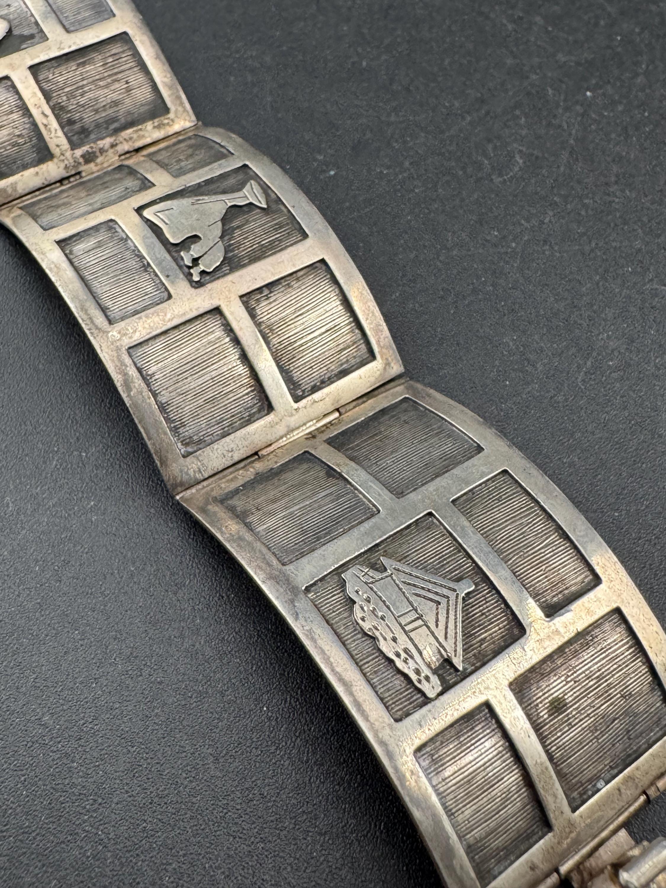 900 grade Ecuador Solid silver modernist Vintage continental silver panel link bracelet 30.7grams