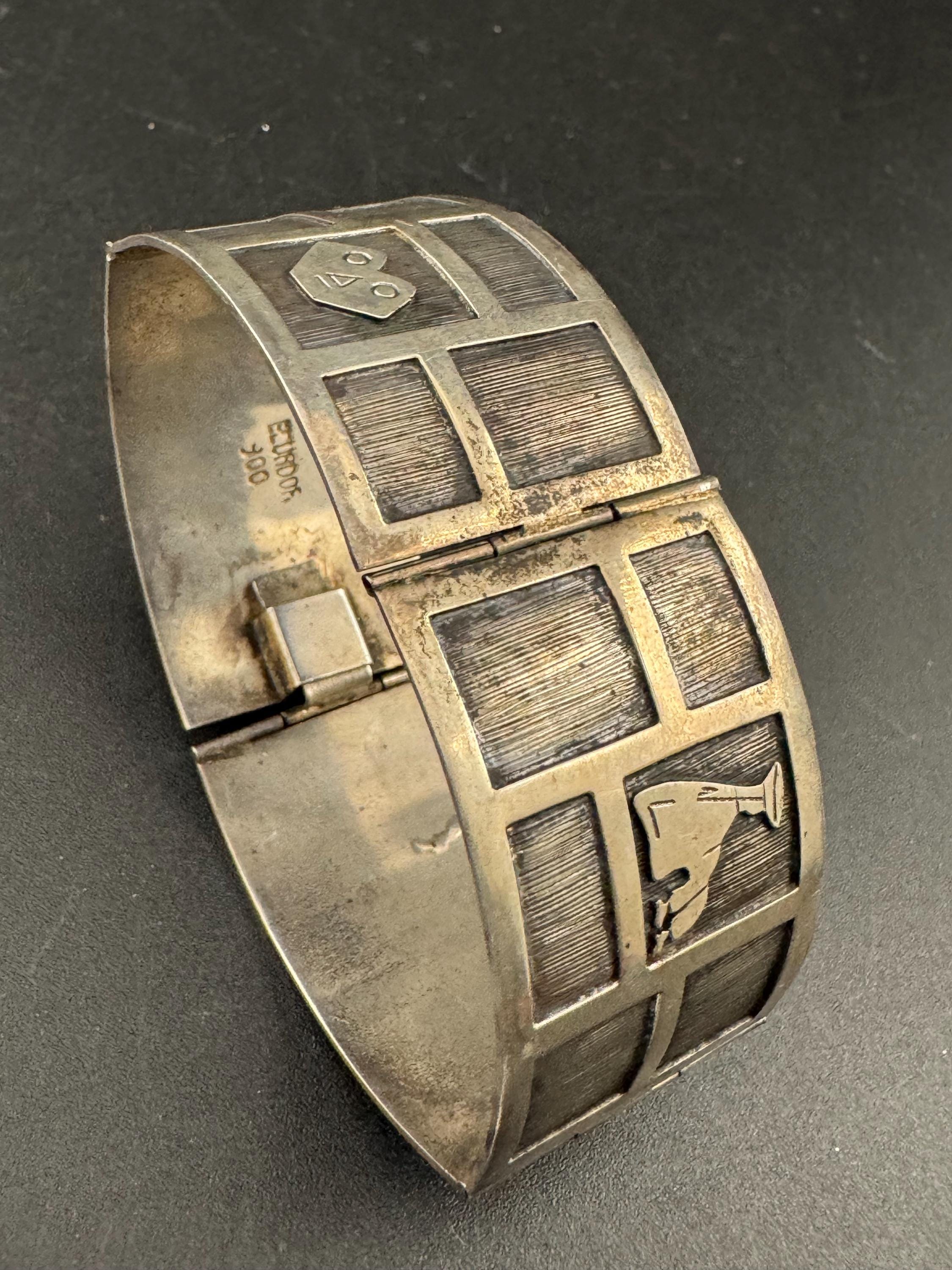 900 grade Ecuador Solid silver modernist Vintage continental silver panel link bracelet 30.7grams