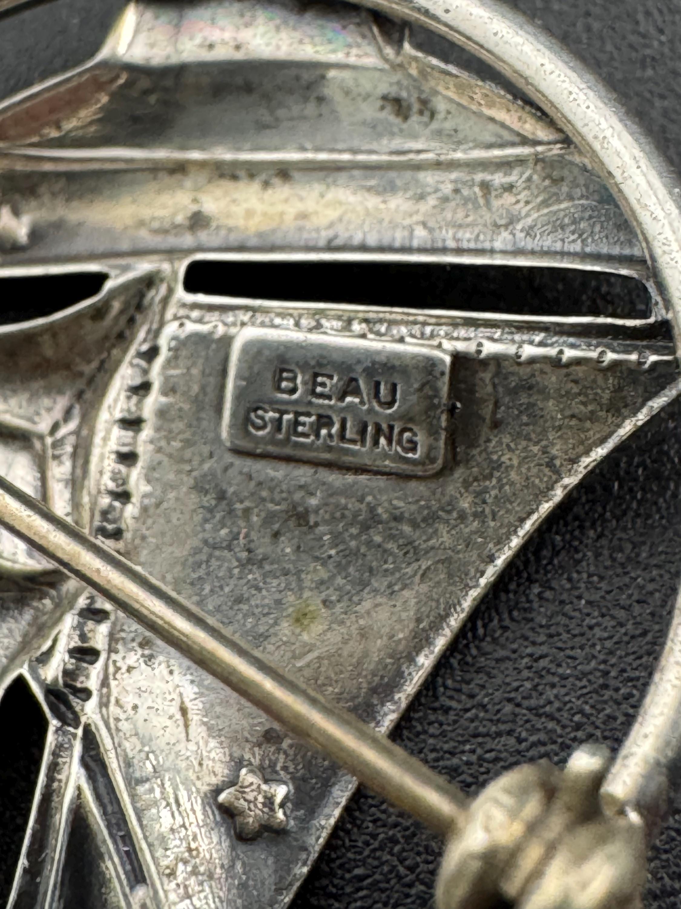 Beau silver signed Sterling silver Vintage nautical yacht sailing ship Brooch, gift for captain, crew