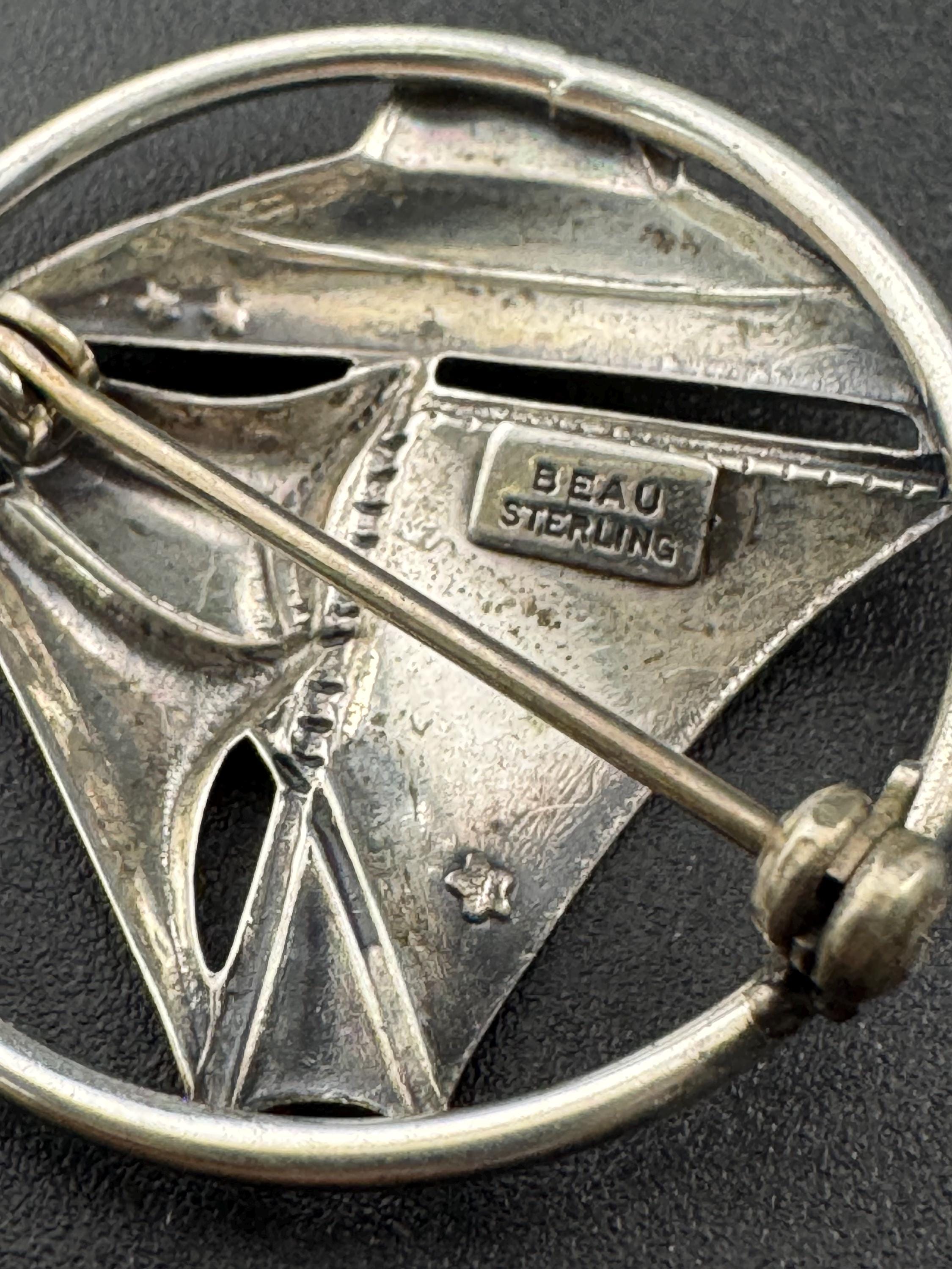 Beau silver signed Sterling silver Vintage nautical yacht sailing ship Brooch, gift for captain, crew