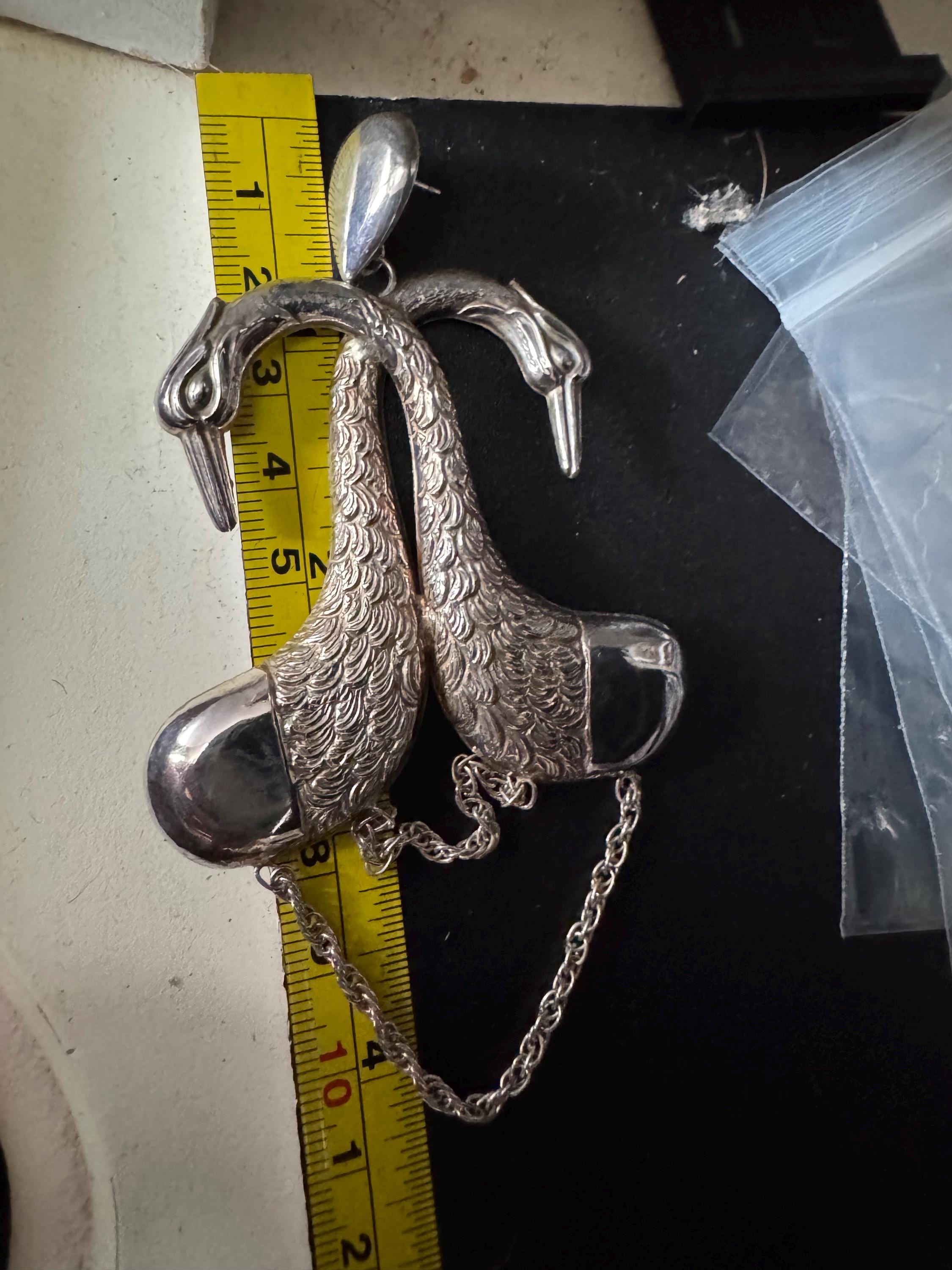 Whopping 10cm Vintage lightweight Sterling silver long swan birds pierced drop earrings 925