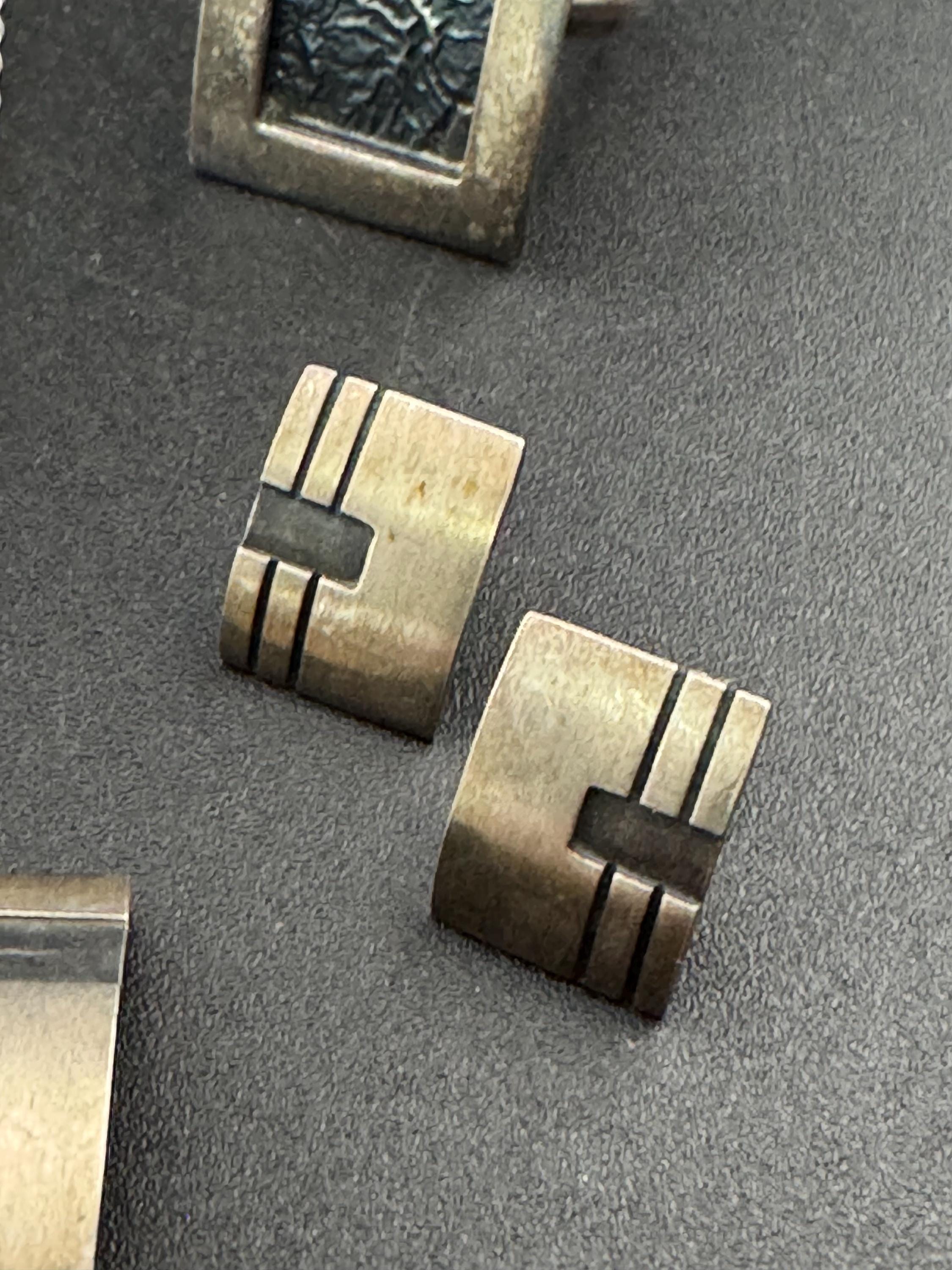 925 modernist sterling silver jewellery set, 2 pairs earrings, pendant necklace and ring size L