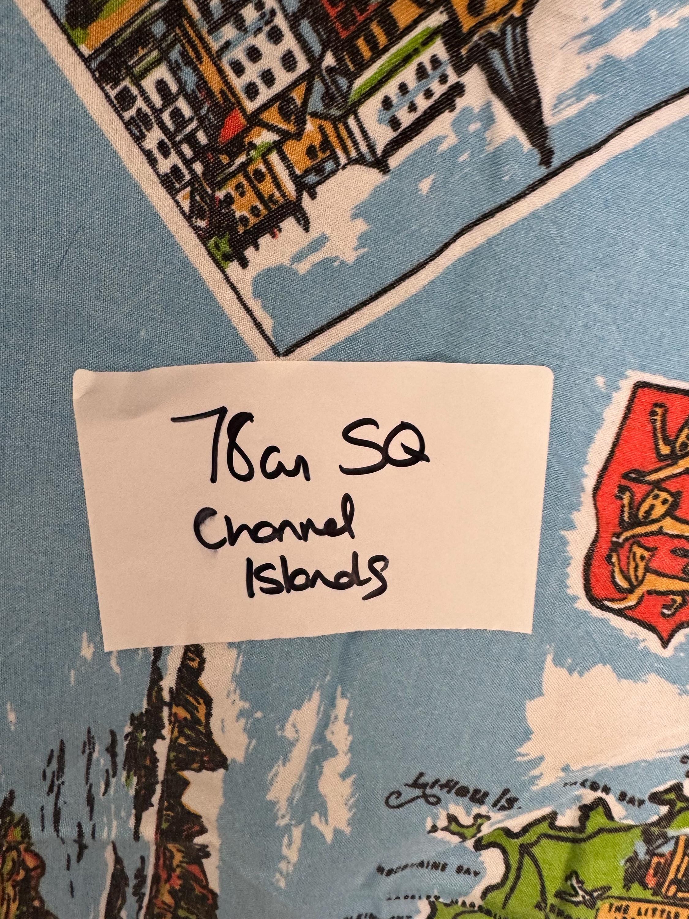 Vintage Channel Islands Souvenir Tablecloth: Jersey, Guernsey, Alderney, Sark