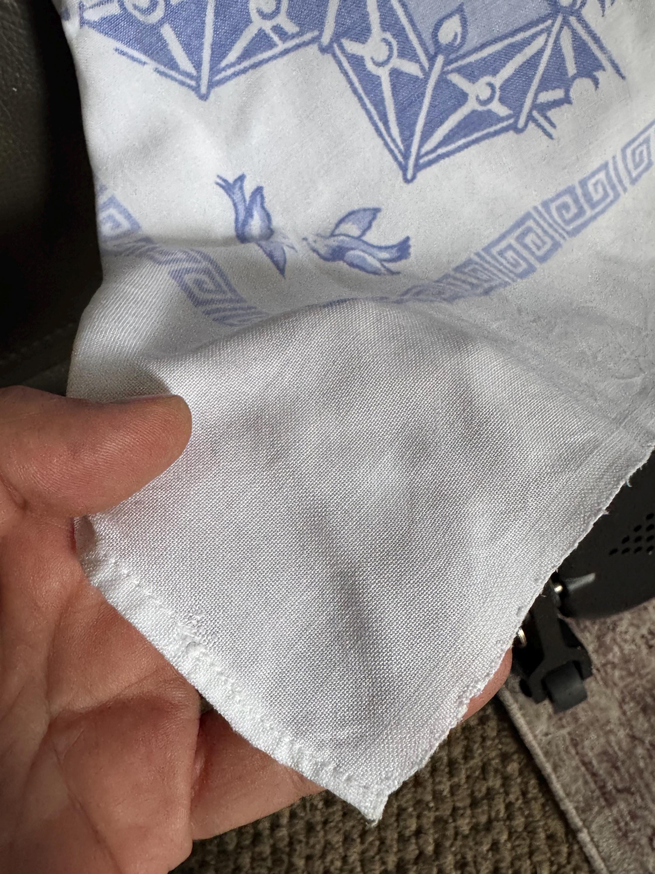 Large 115cm square vintage cotton tablecloth, white with a blue Chinese pagoda willow pattern