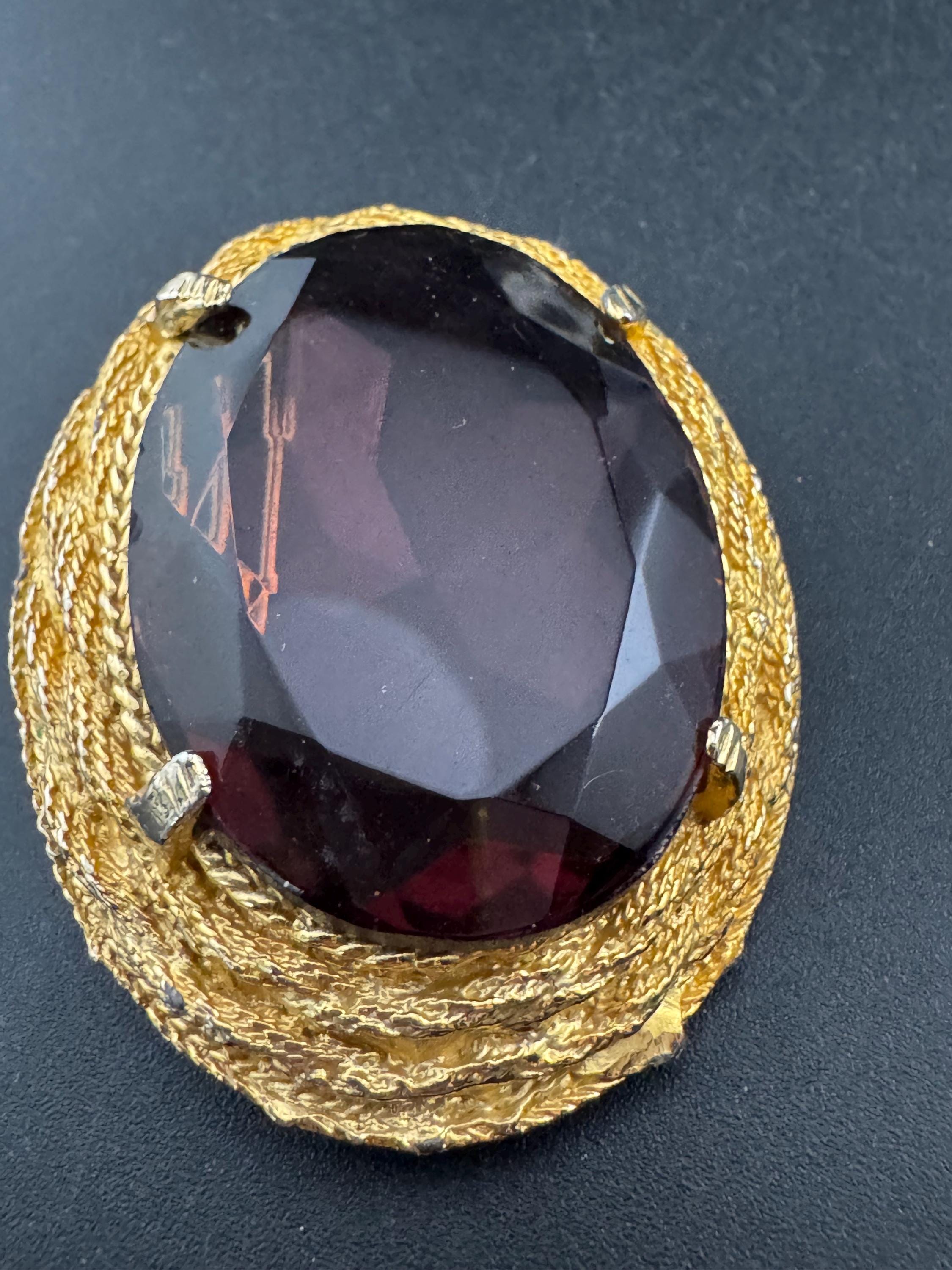 Vintage Scottish style amethyst diamanté big purple Brooch