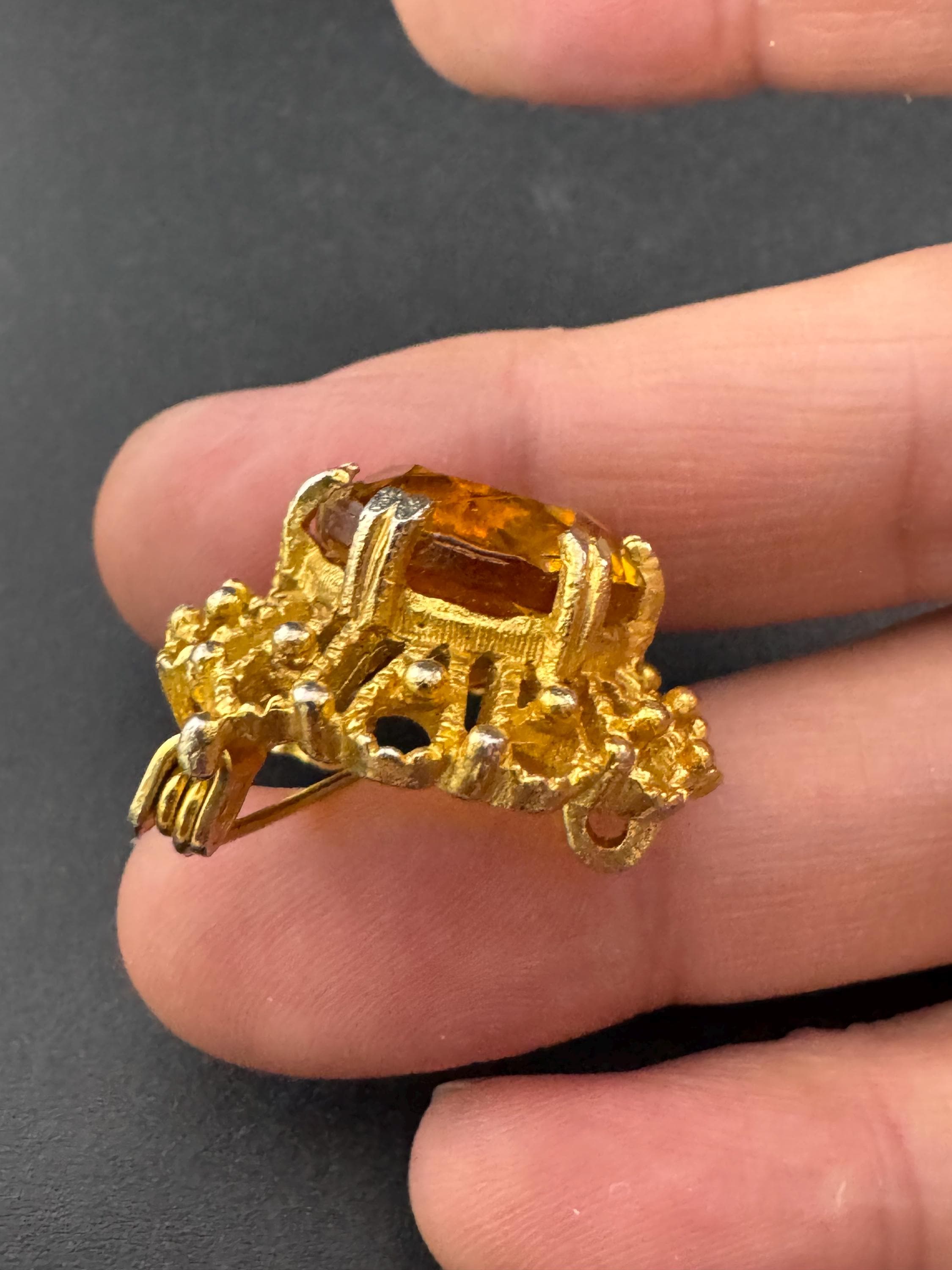 vintage citrine amber orange glass cabuchon glass brooch and pendant , floral