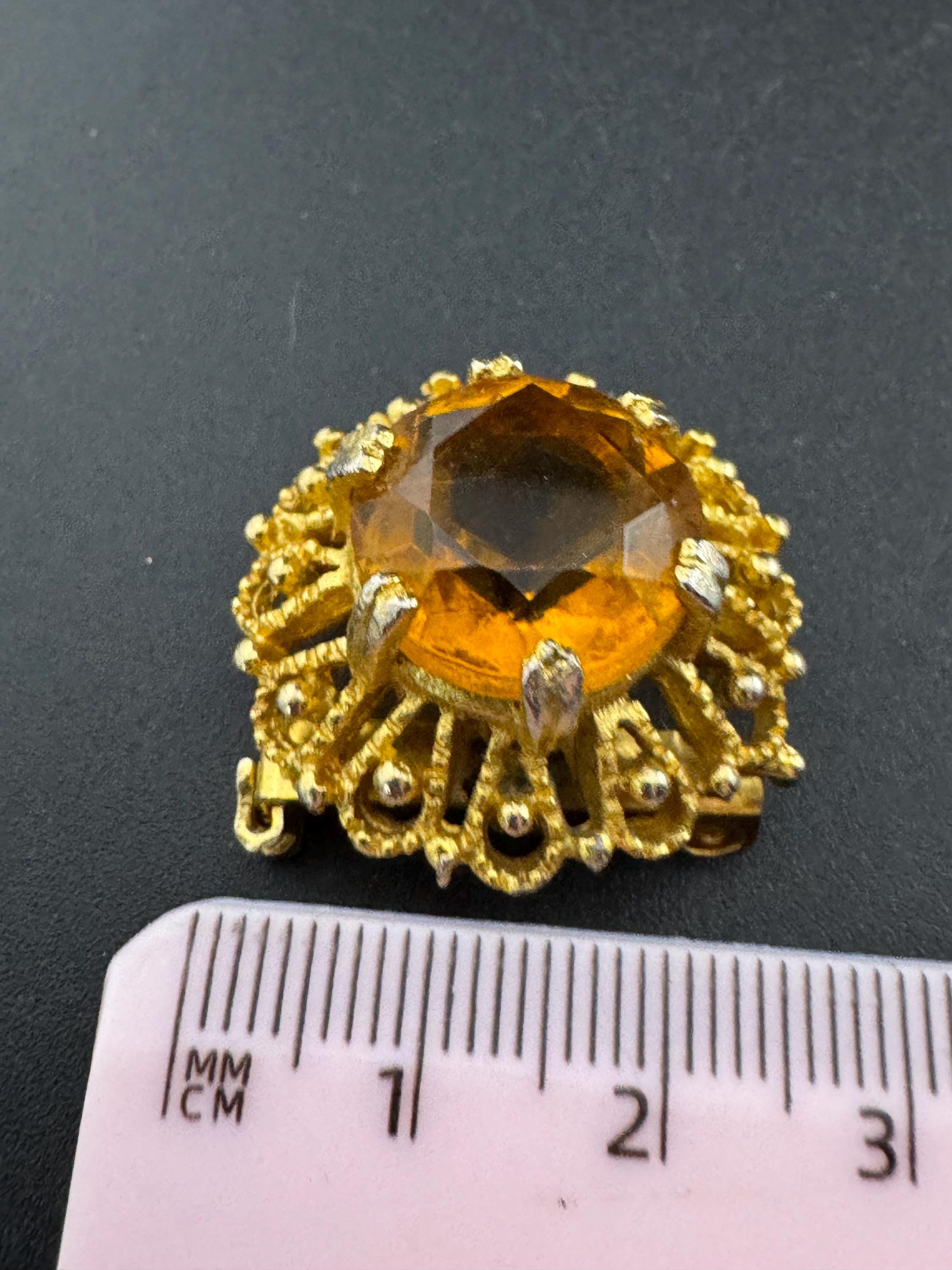 vintage citrine amber orange glass cabuchon glass brooch and pendant , floral