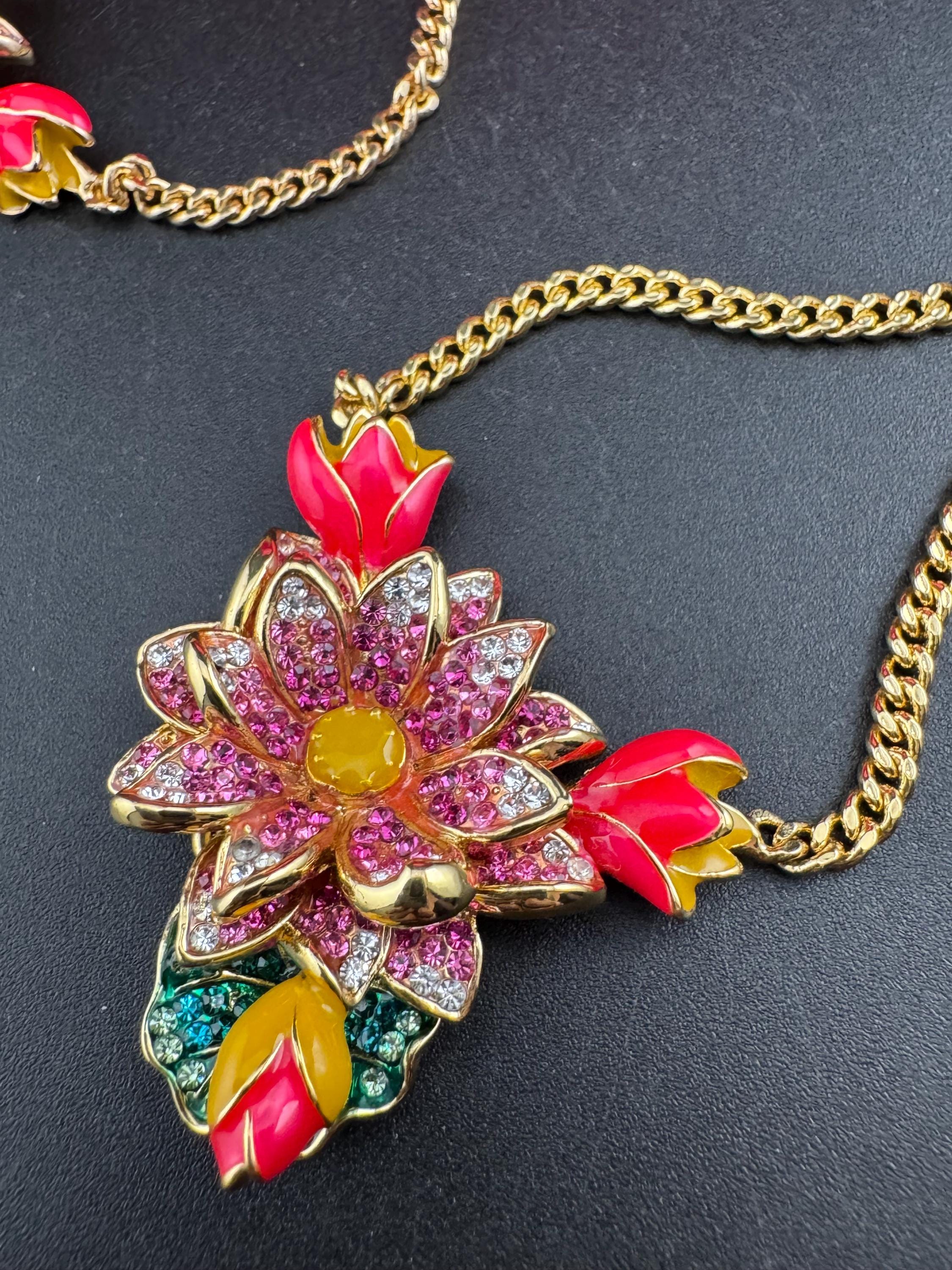 1990s Butler and Wilson Rhinestone Jewelry Set: Pink & Yellow Enamel