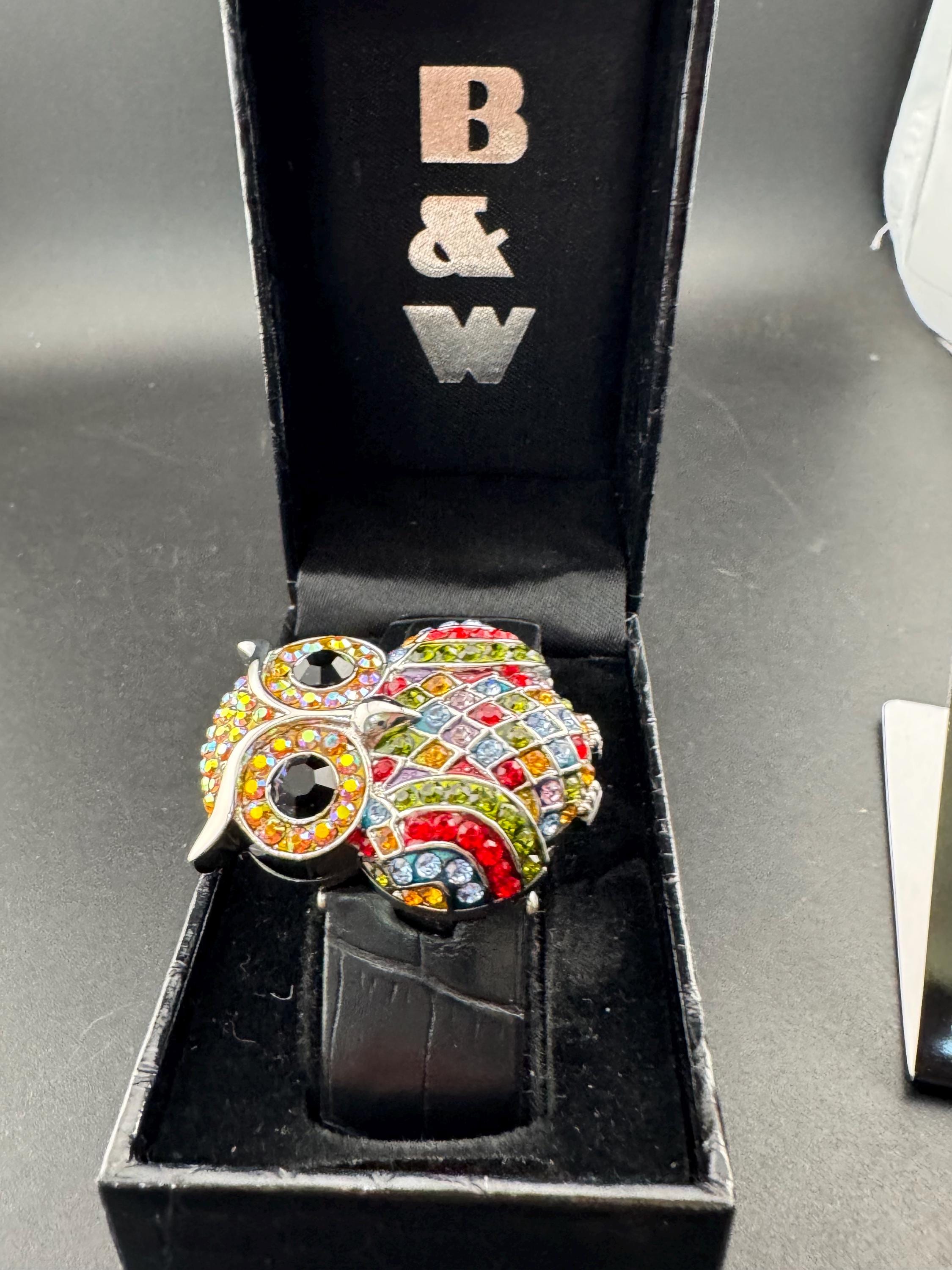 retro butler and Wilson rhinestone owl watch no battery , original box