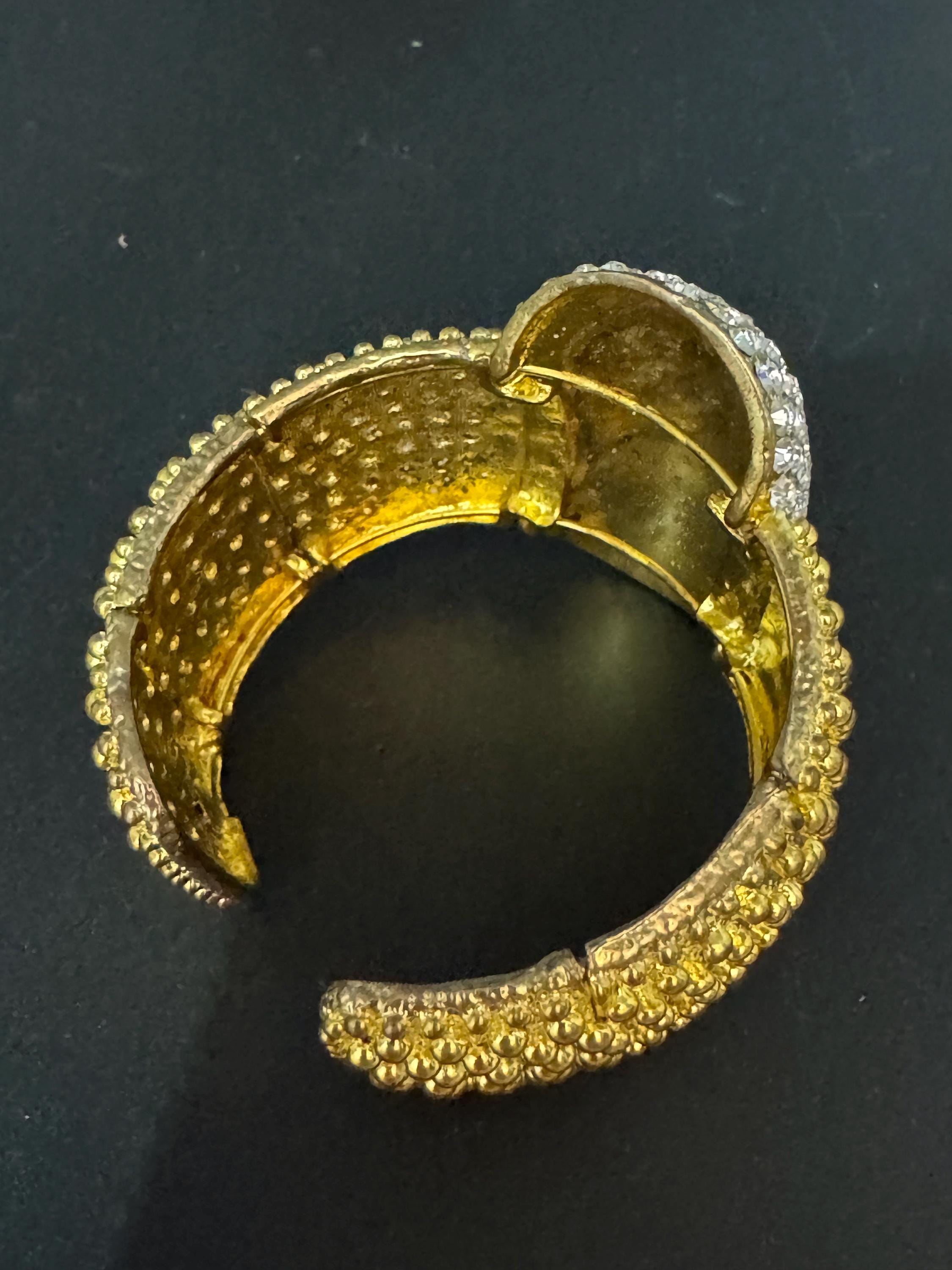 Vintage oversized clear diamanté crystal wide gold tone cuff bangle