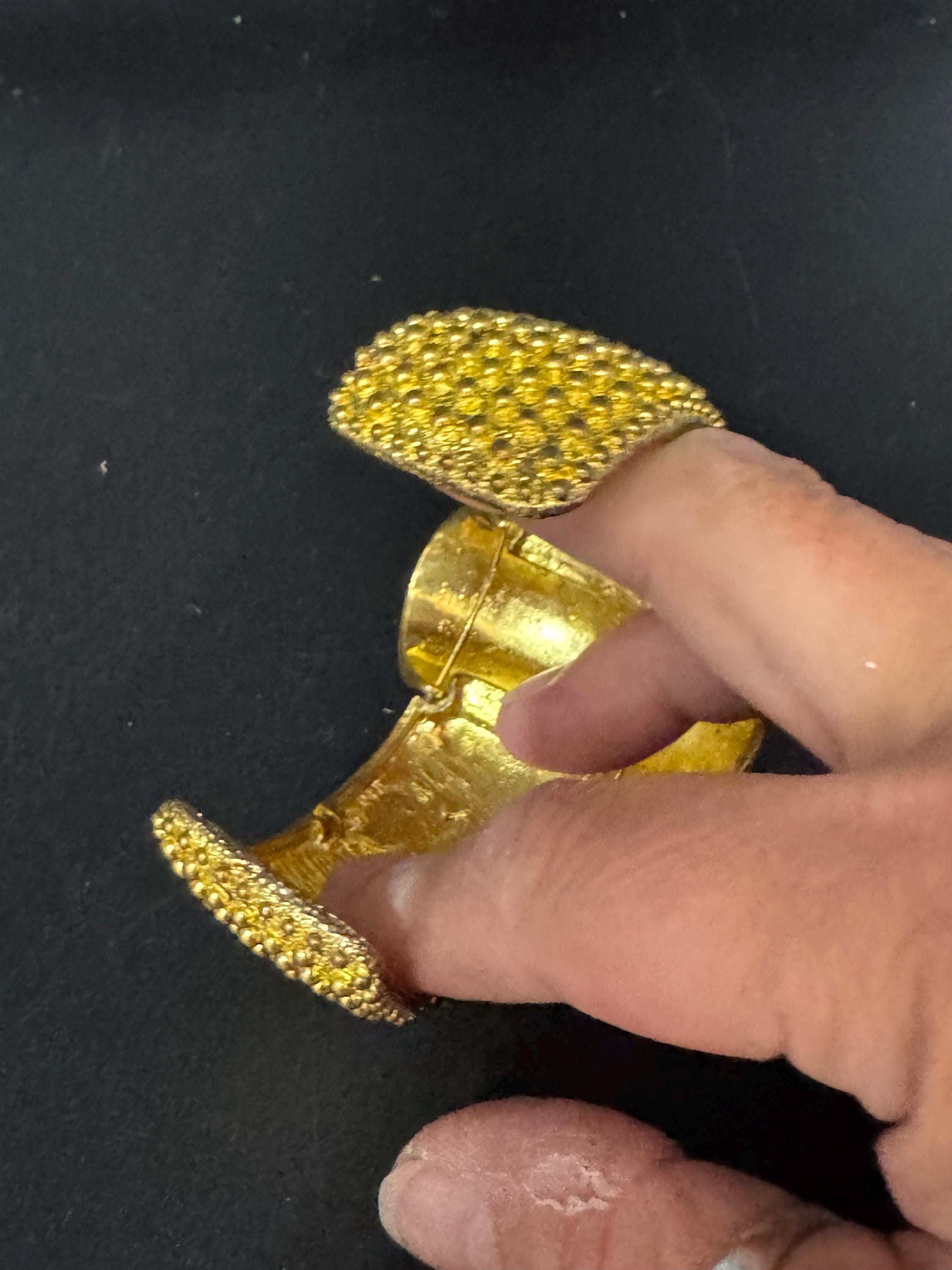 Vintage oversized clear diamanté crystal wide gold tone cuff bangle