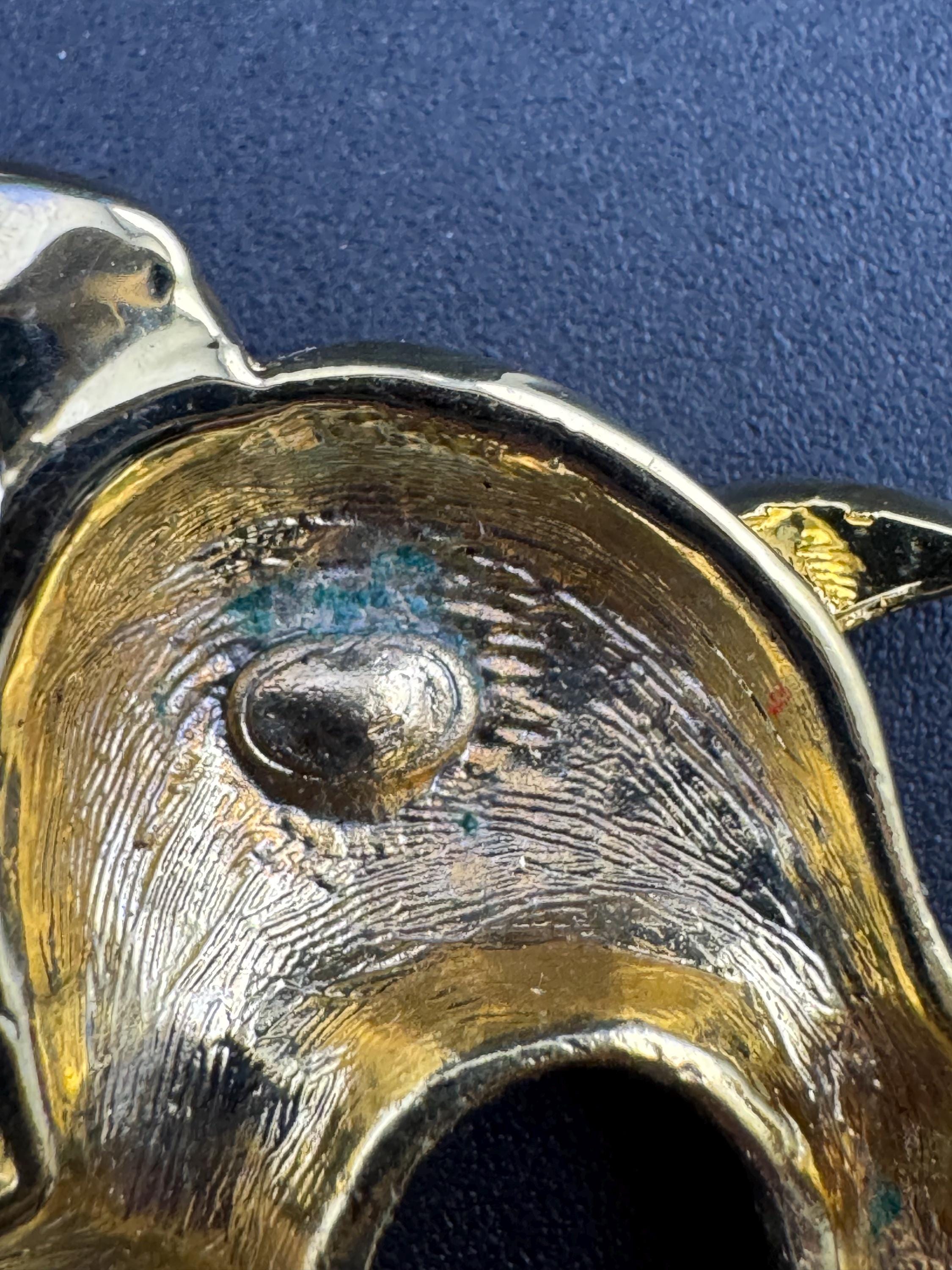 Vintage gold plated seal brooch, crystal rhinestones