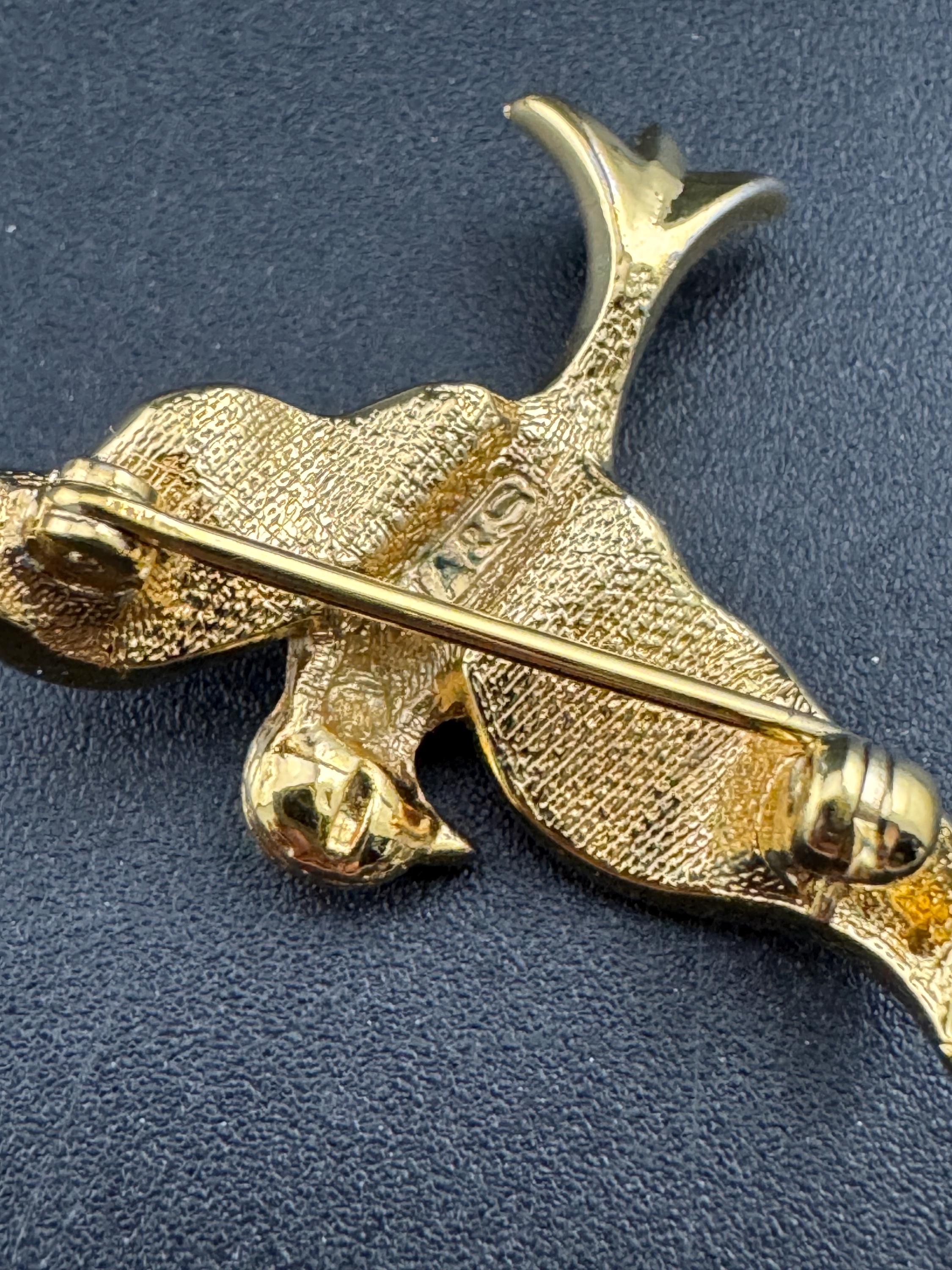 signed Attwood & Sawyer small rhinestone bird brooch, crystal, gold tone
