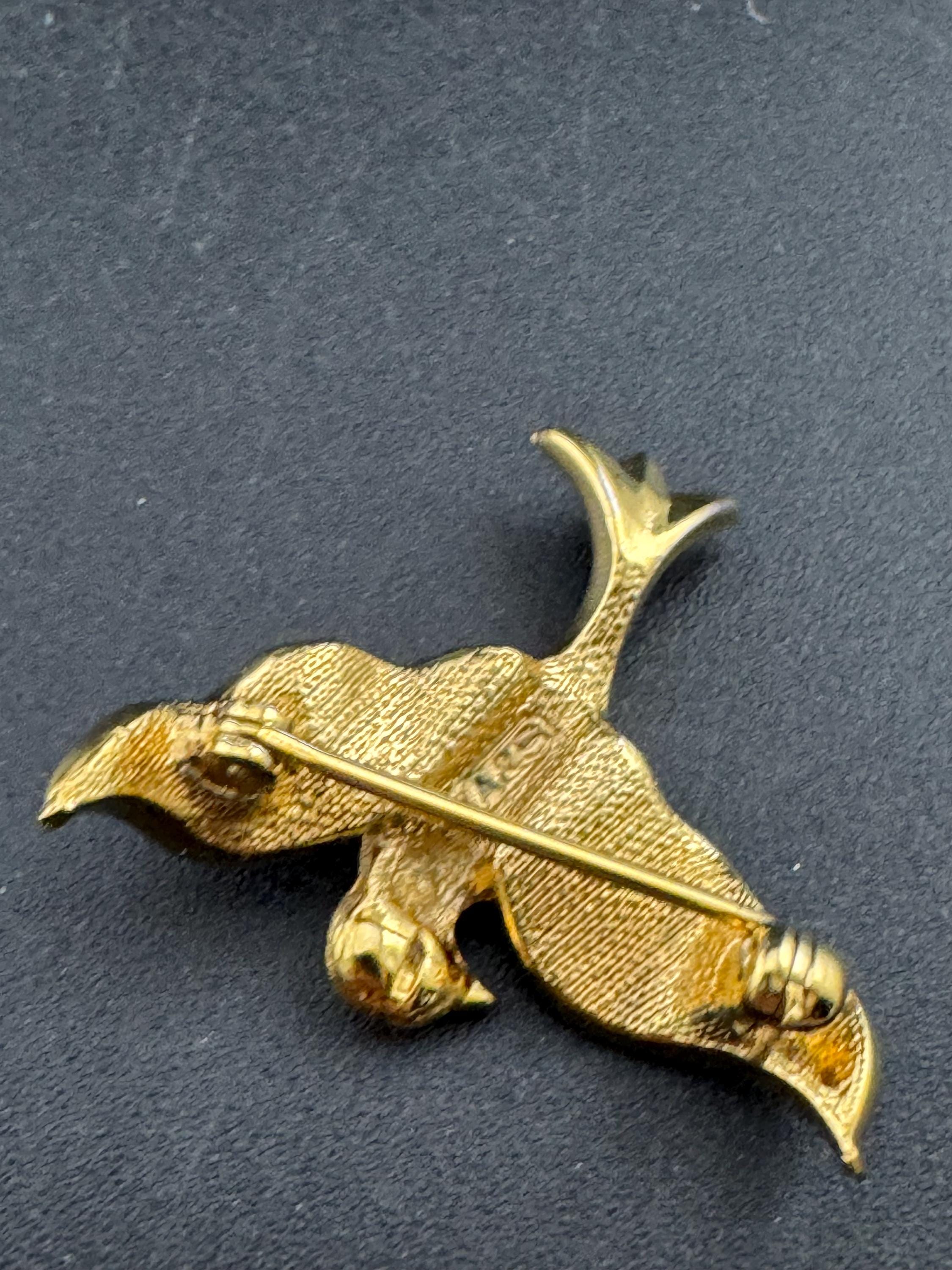 signed Attwood & Sawyer small rhinestone bird brooch, crystal, gold tone