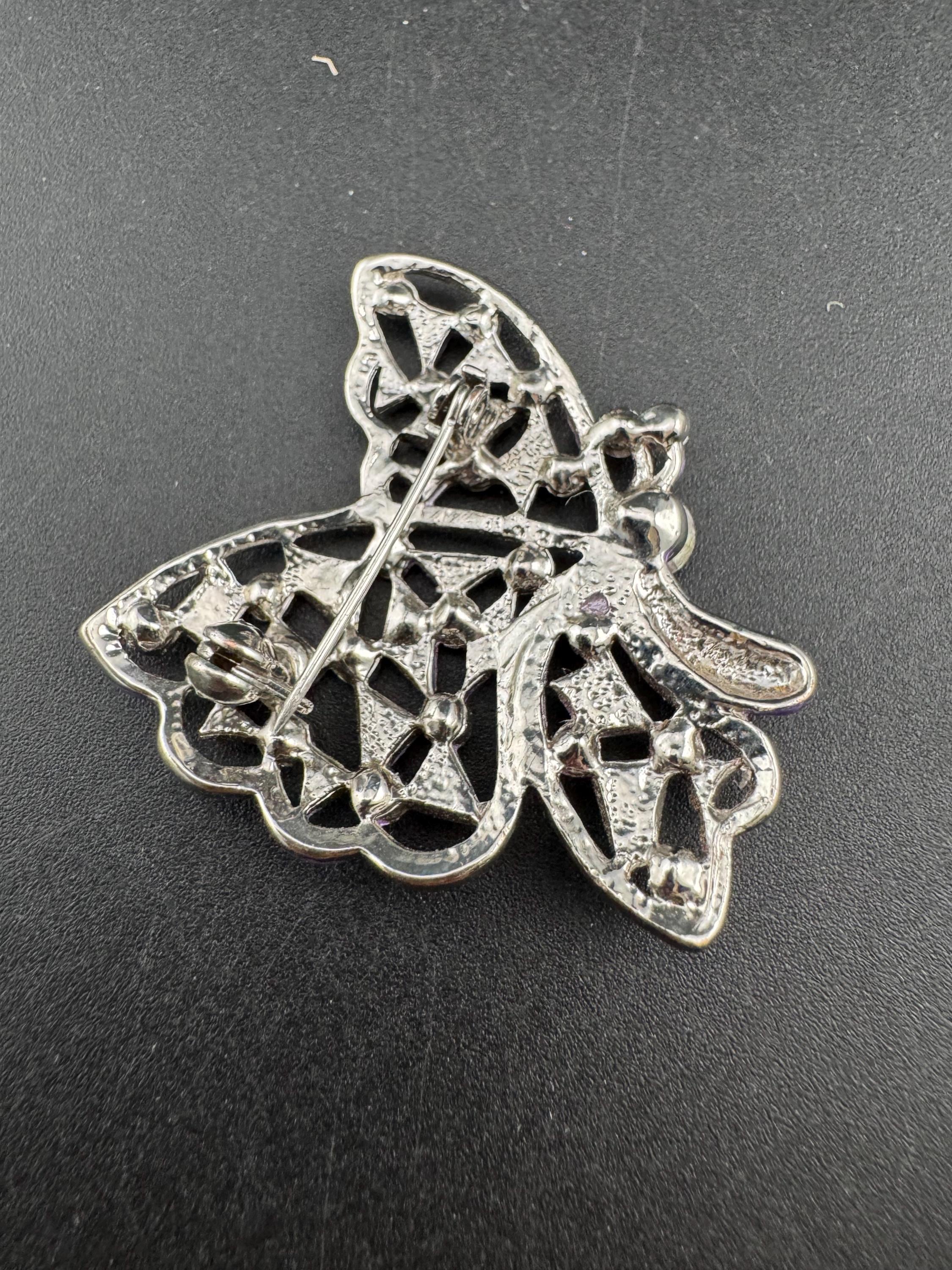 Vintage purple enamel and Rhinestone Butterfly Brooch