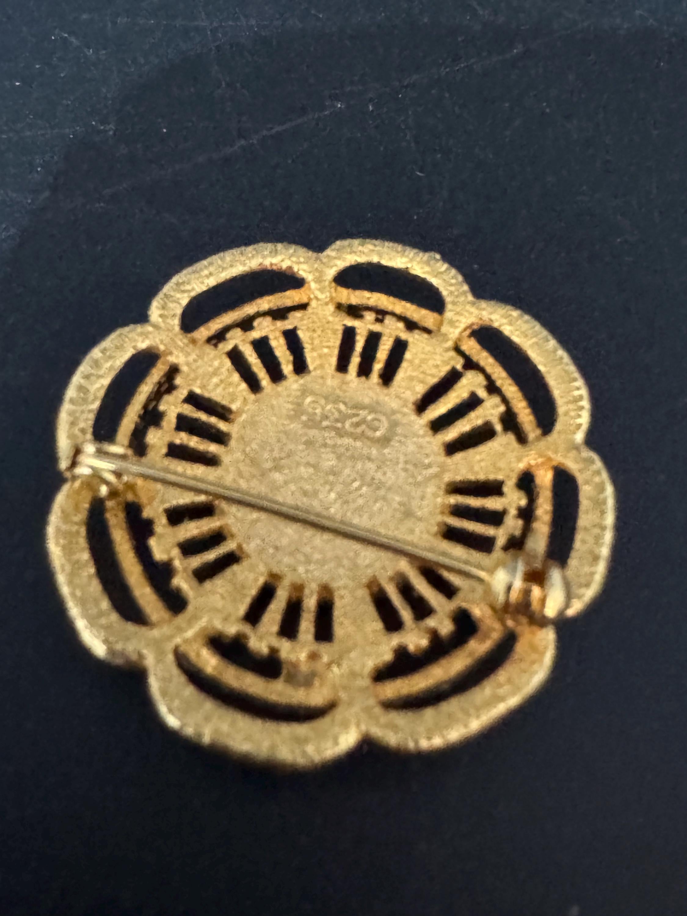 vintage modernist floral brooch, gold tone clear crystal diamanté