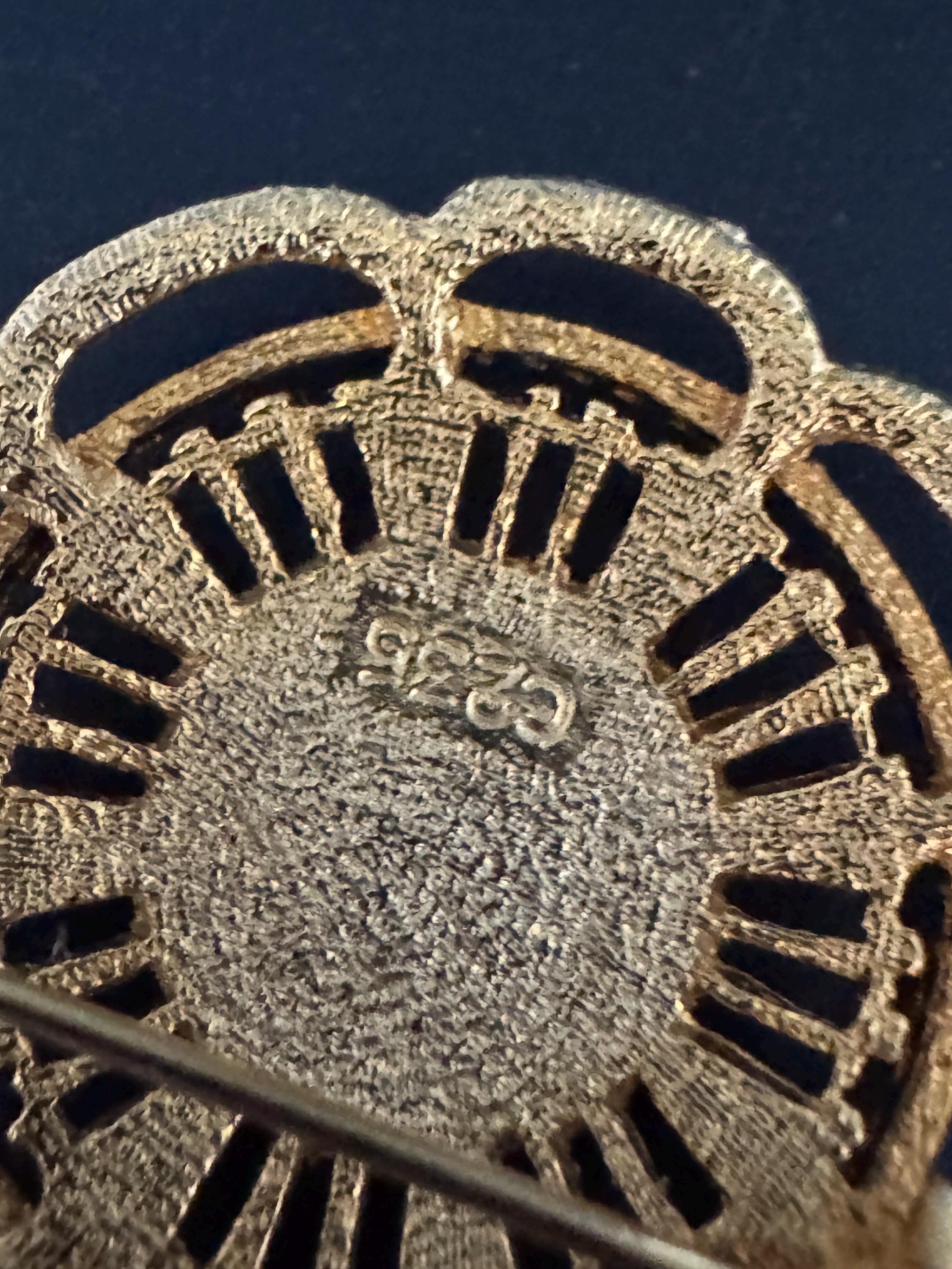 vintage modernist floral brooch, gold tone clear crystal diamanté