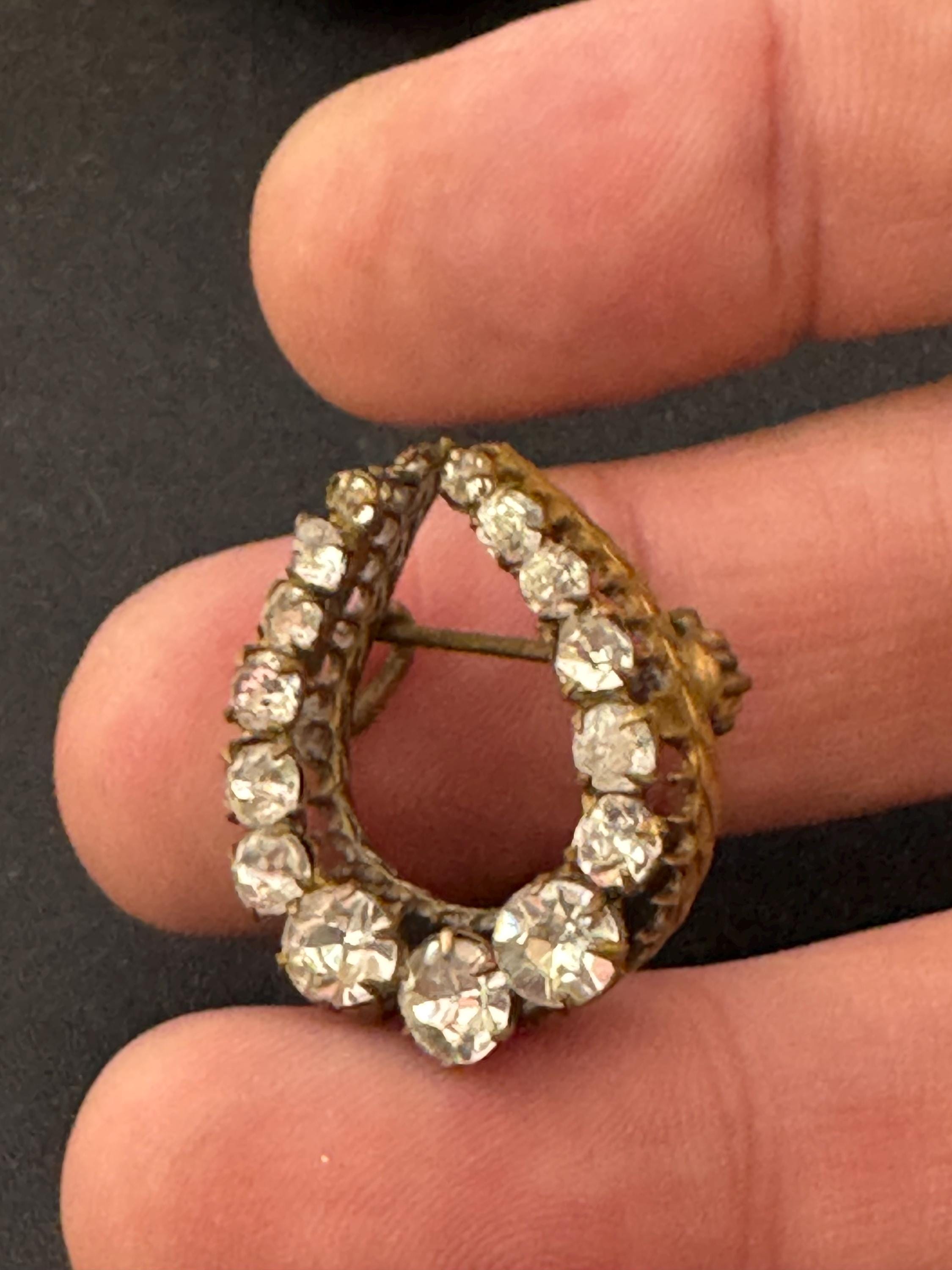 Antique Edwardian lucky horseshoe brooch clear paste with a c clasp