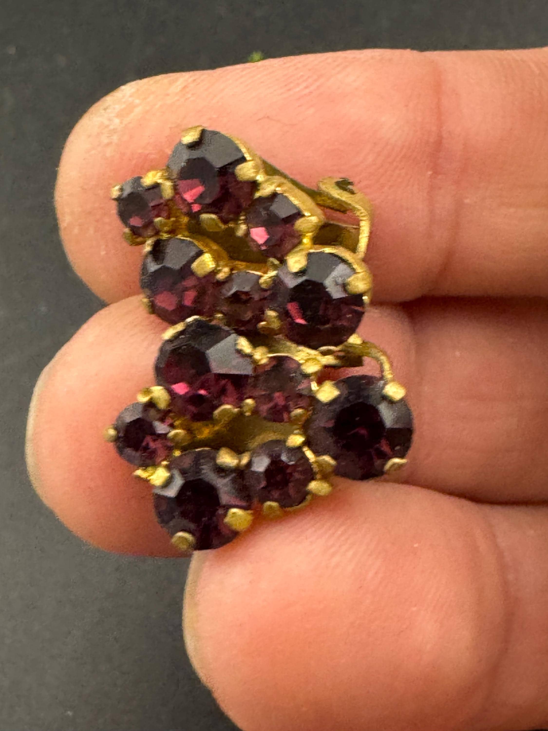 Vintage Purple Amethyst rhinestone Clip On Stud Earrings