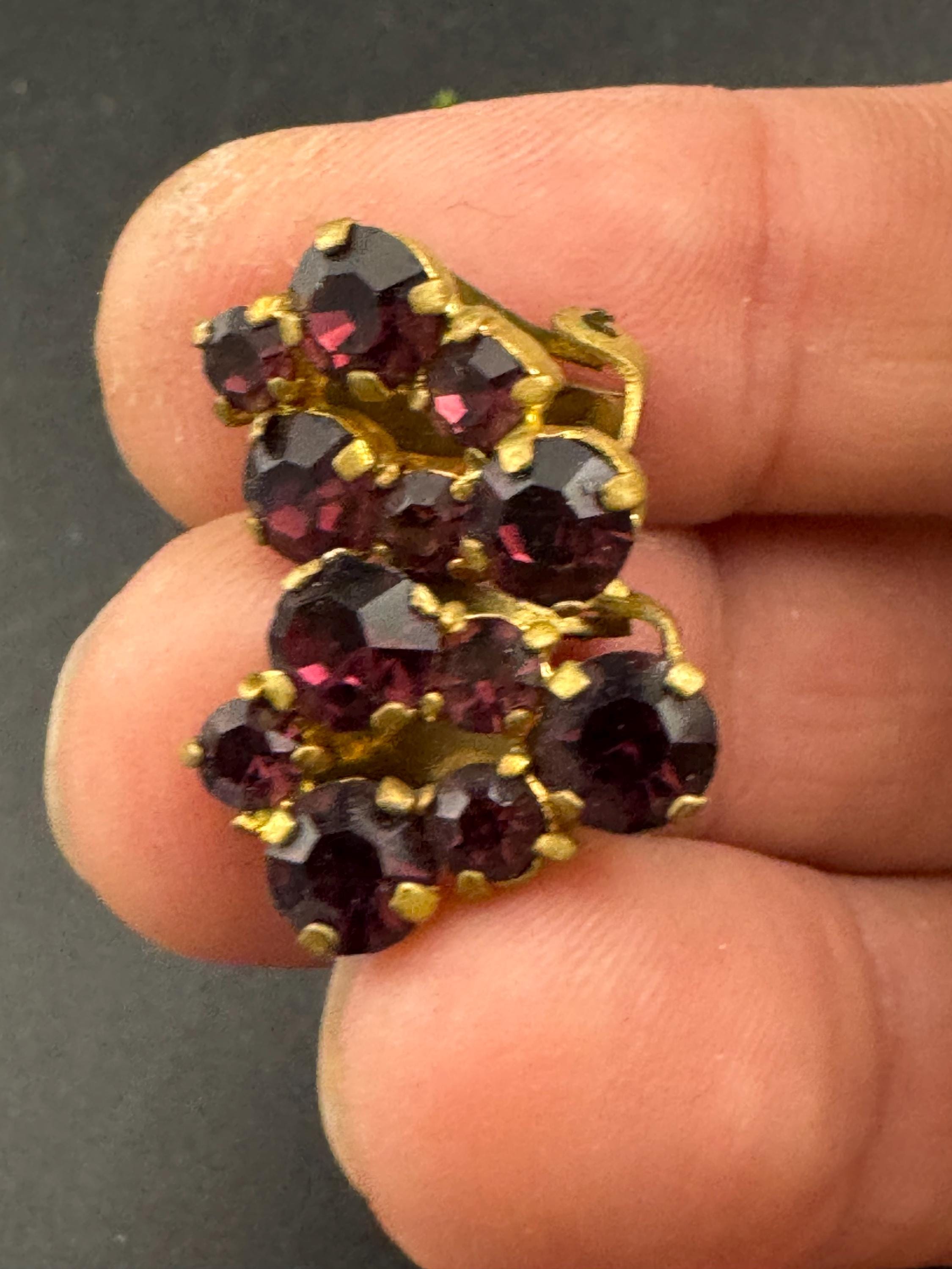 Vintage Purple Amethyst rhinestone Clip On Stud Earrings