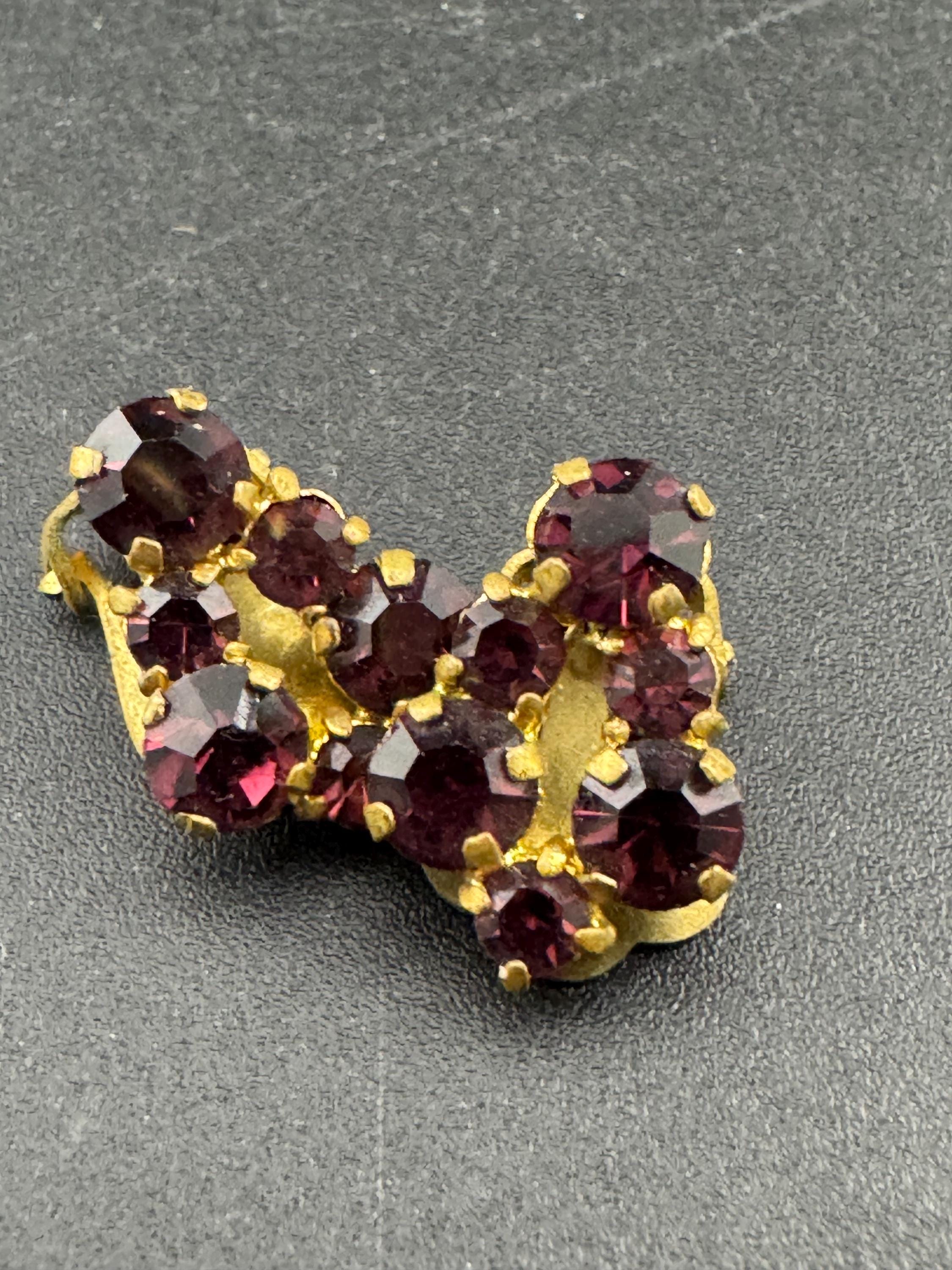 Vintage Purple Amethyst rhinestone Clip On Stud Earrings