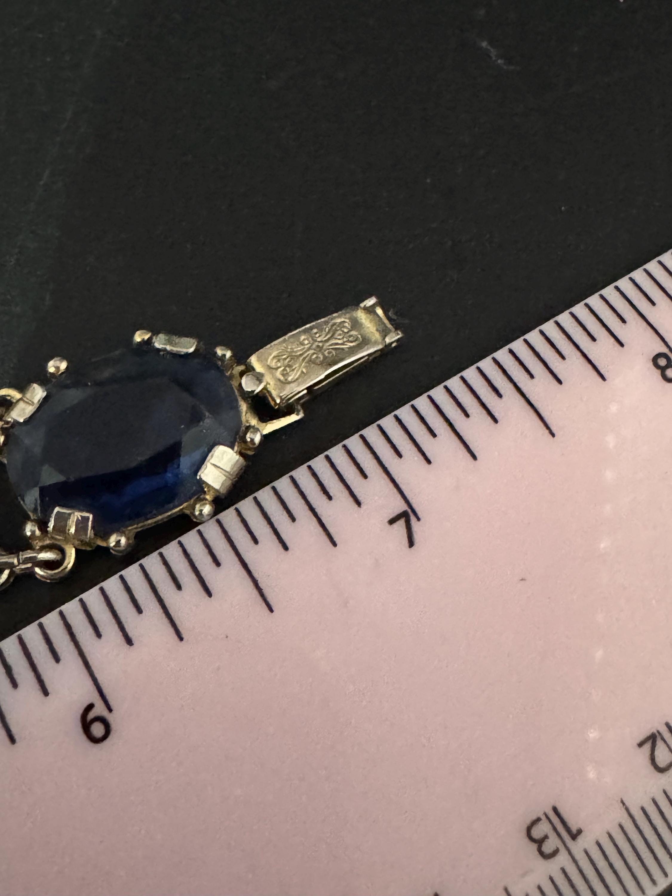 Vintage sapphire blue rhinestone cocktail bracelet , gold tone mid century
