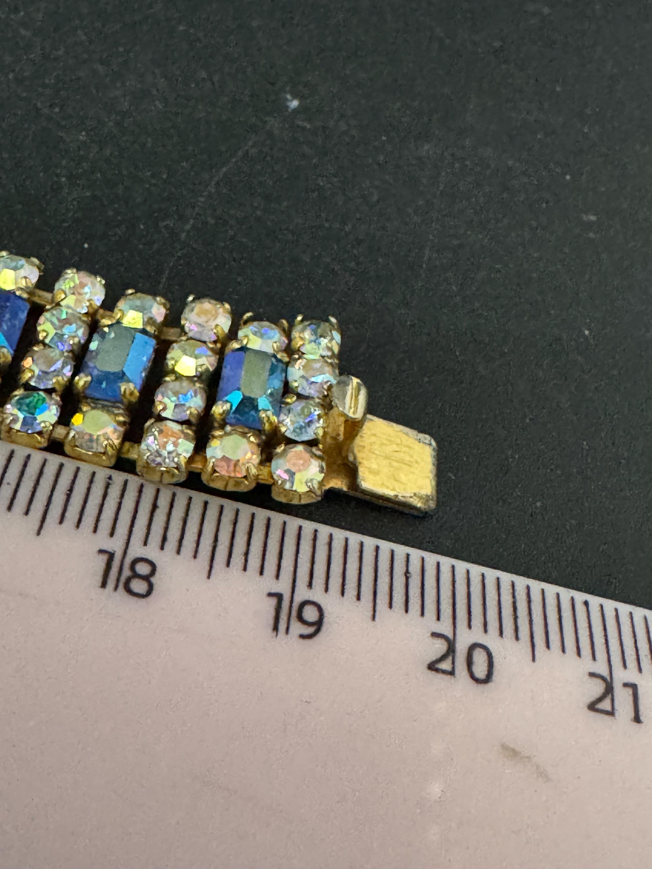 Vintage AB blue Diamanté gold tone sapphire rhinestone cocktail Bracelet