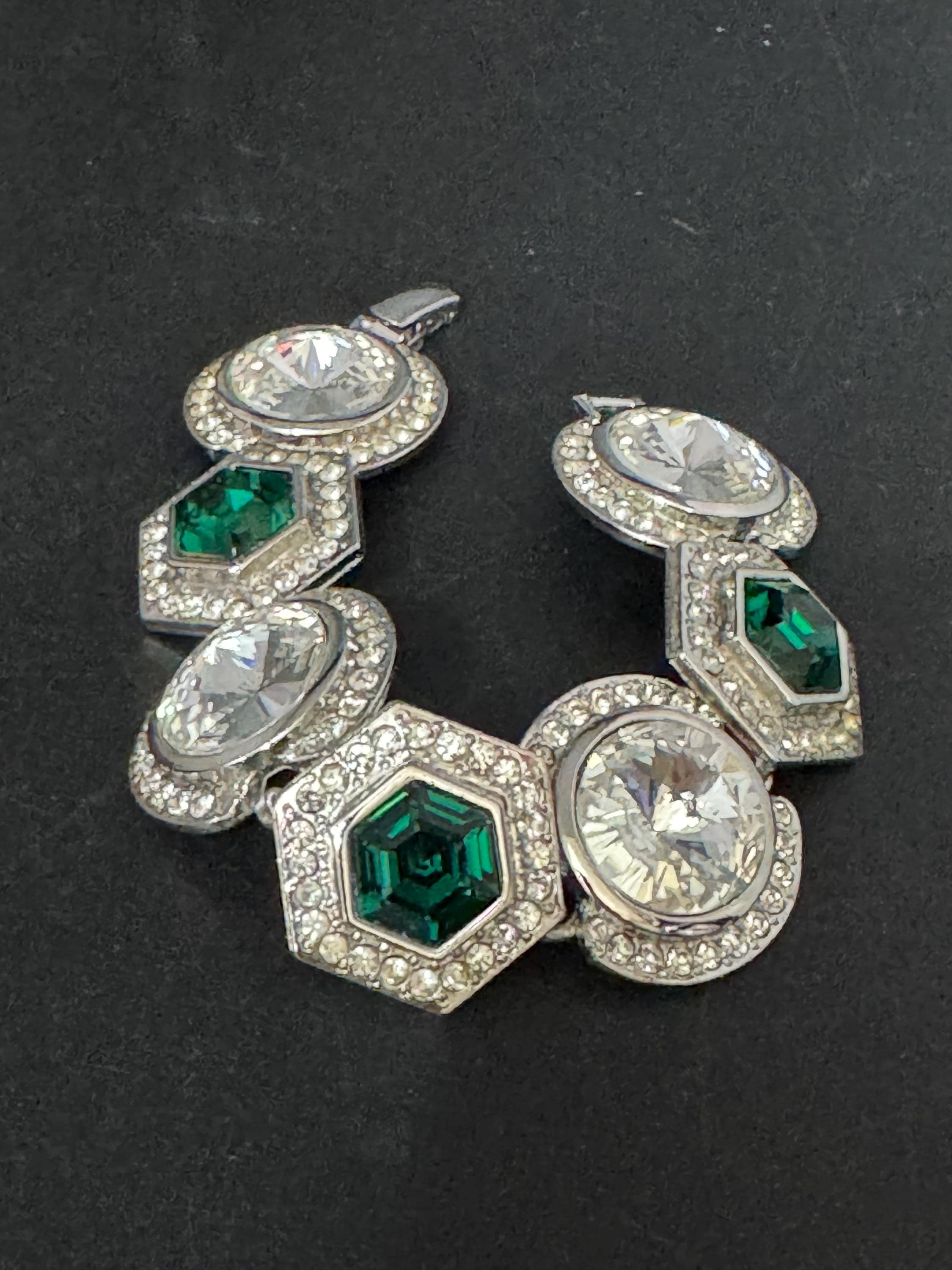 Vintage green and clear Swarovski rivoli Crystal statement Bracelet