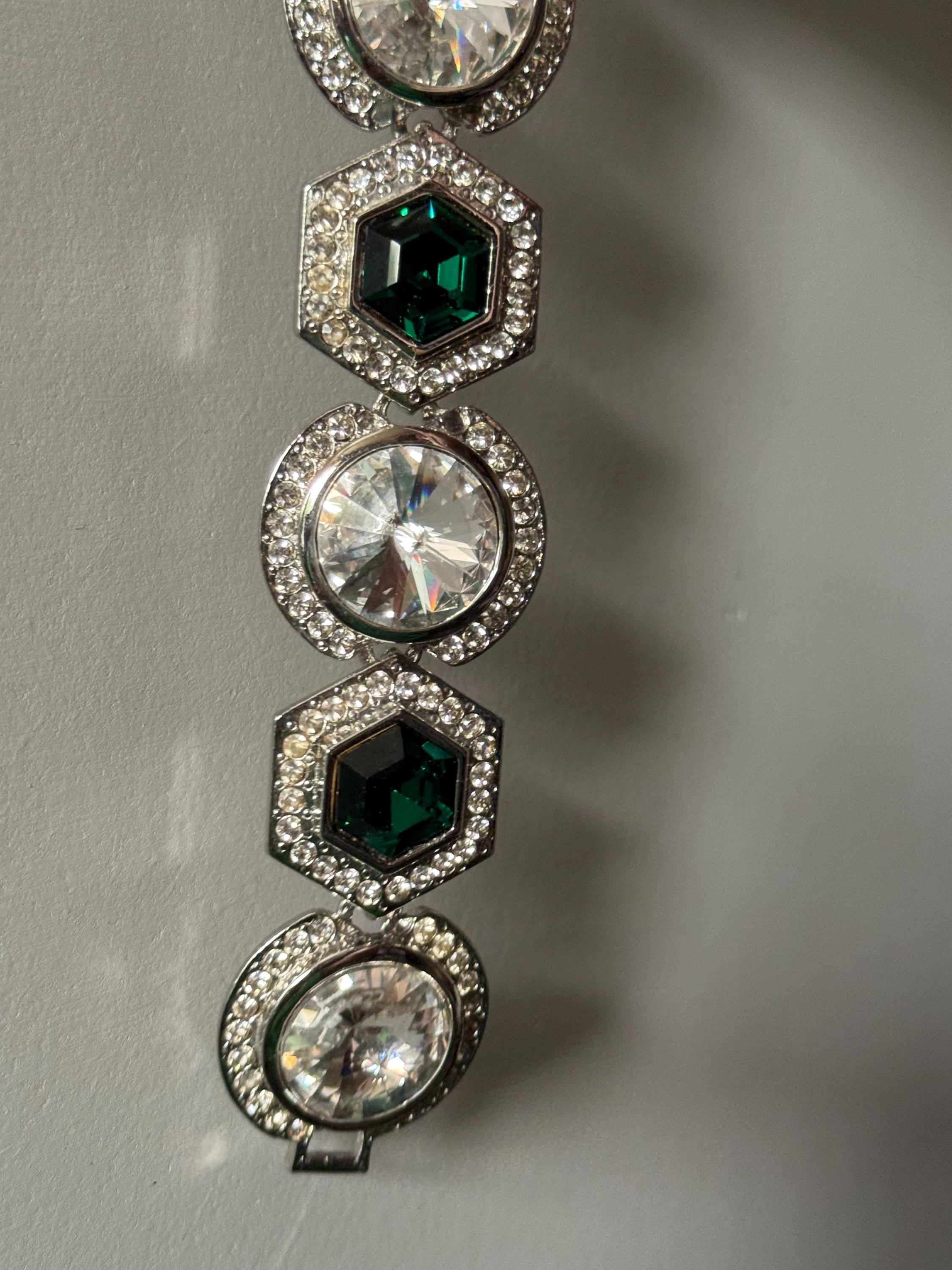 Vintage green and clear Swarovski rivoli Crystal statement Bracelet