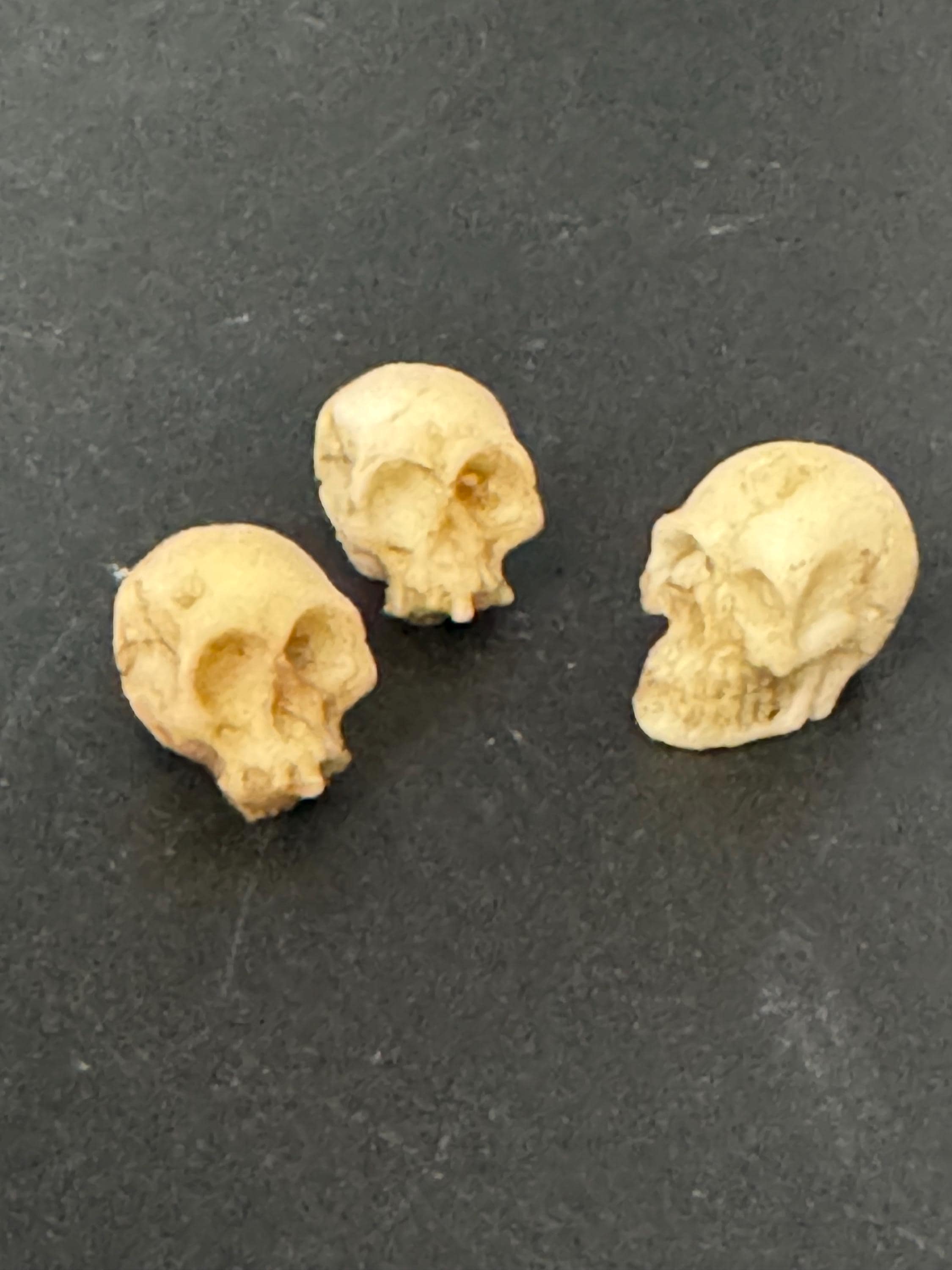Miniatures set of 3 spooky Halloween skull cake topper decorations, craft scenery, reusable plastic