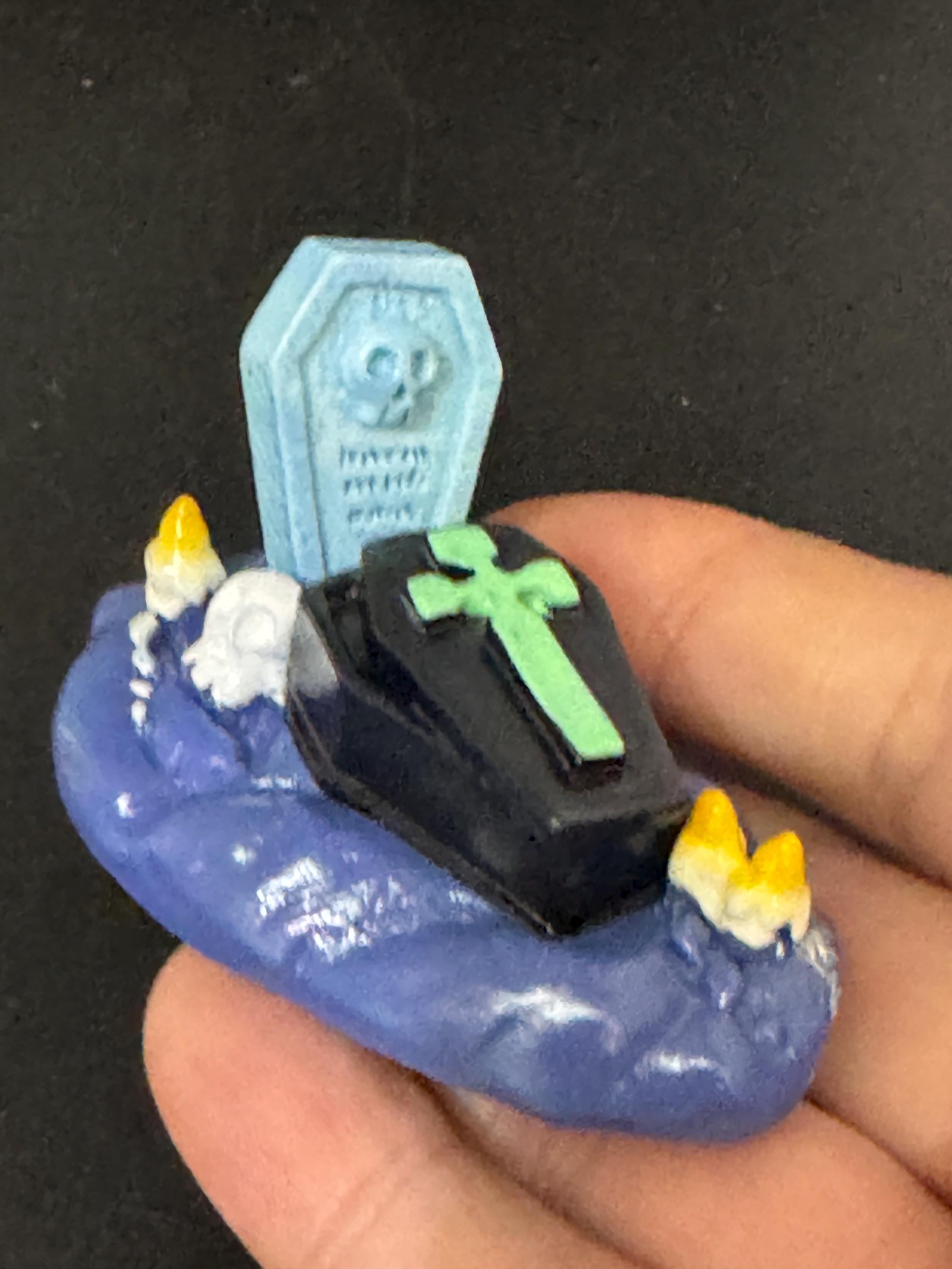 Mini spooky Halloween creepy haunted graveyard grave coffin cake topper decorations, craft scenery, reusable plastic
