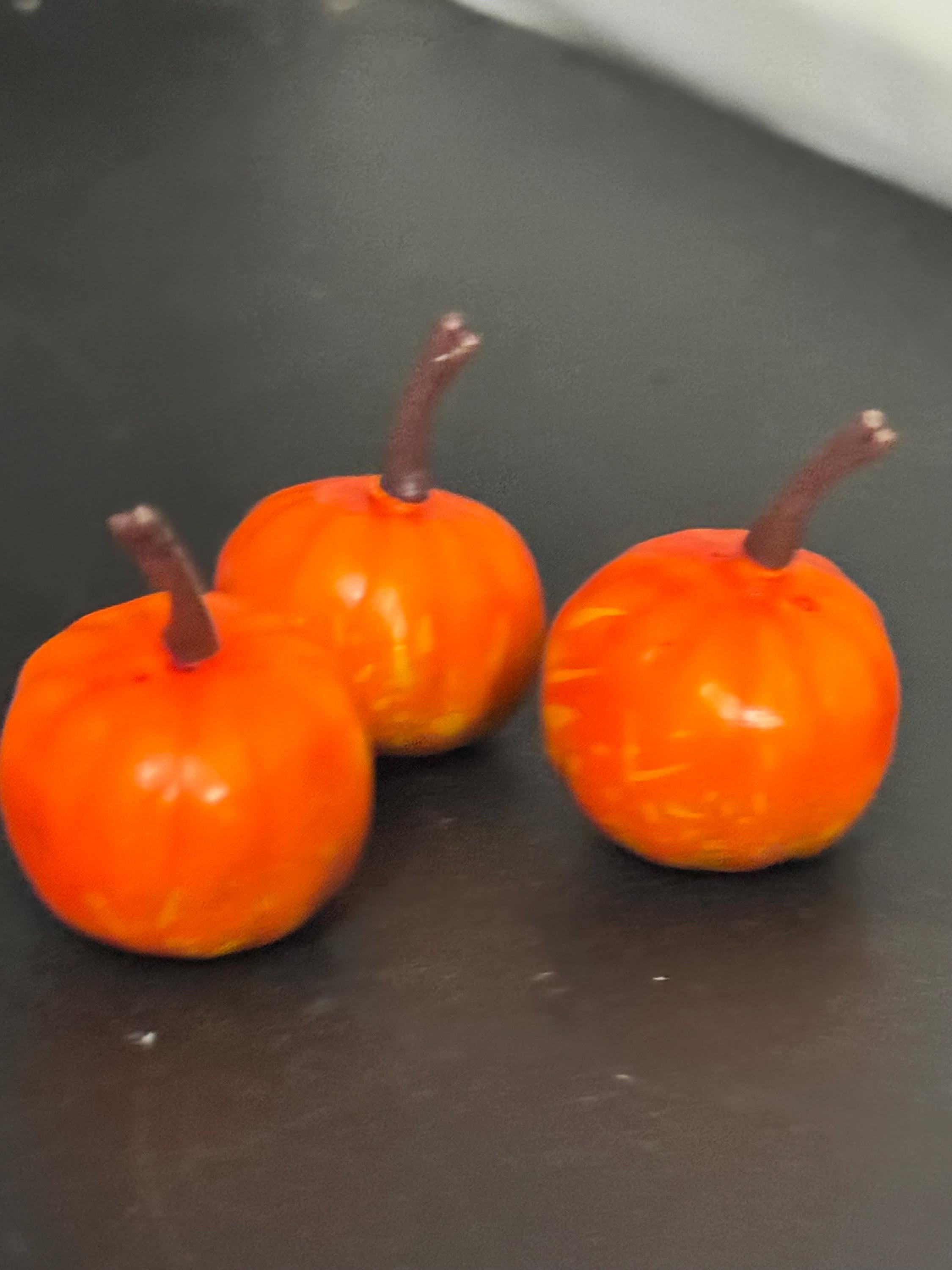 set of 3 miniature ornamental pumpkin cake topper decorations, craft scenery, dollhouse