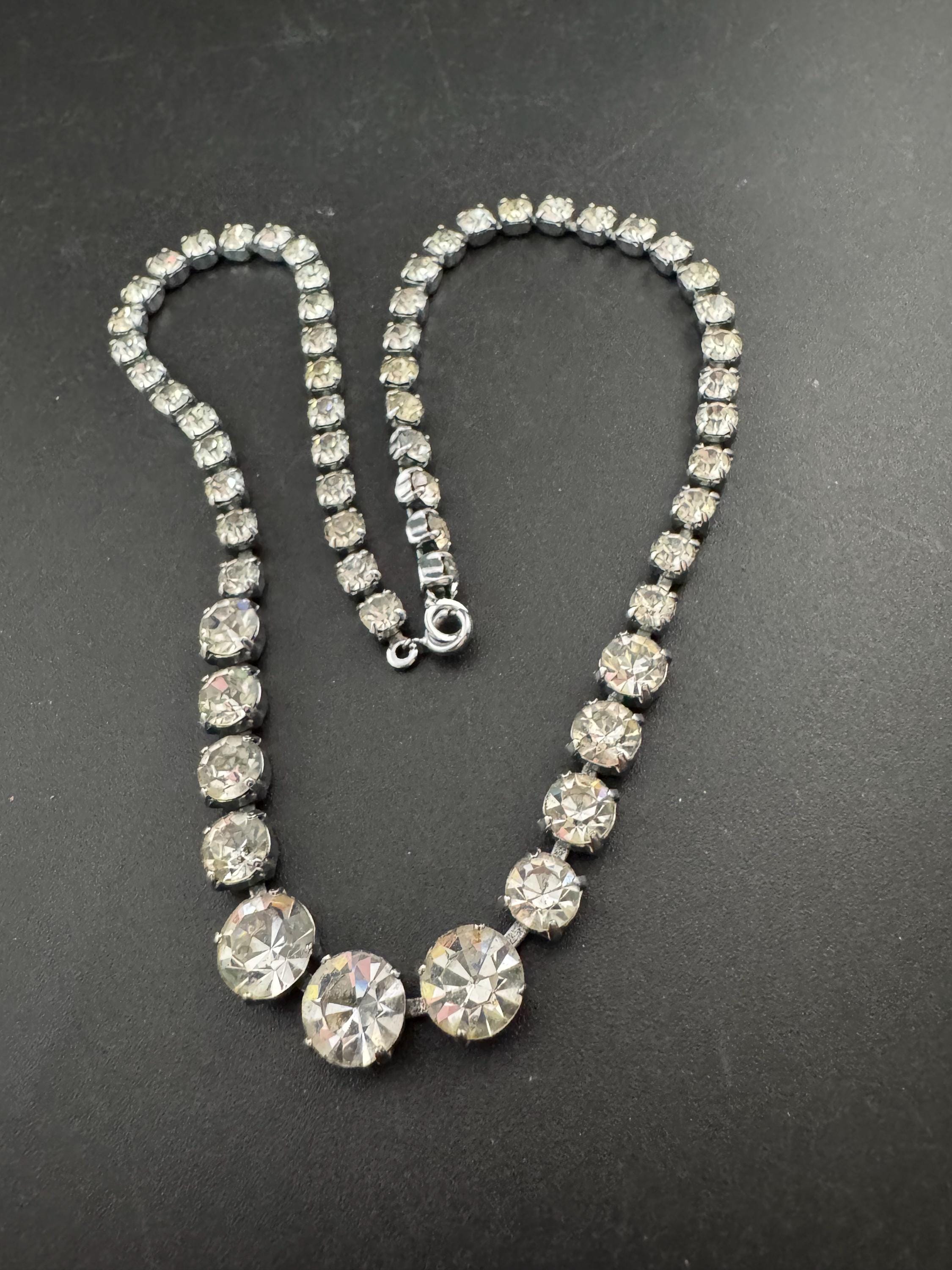 42cm diamanté crystal choker necklace, clear glass rhinestones, vintage