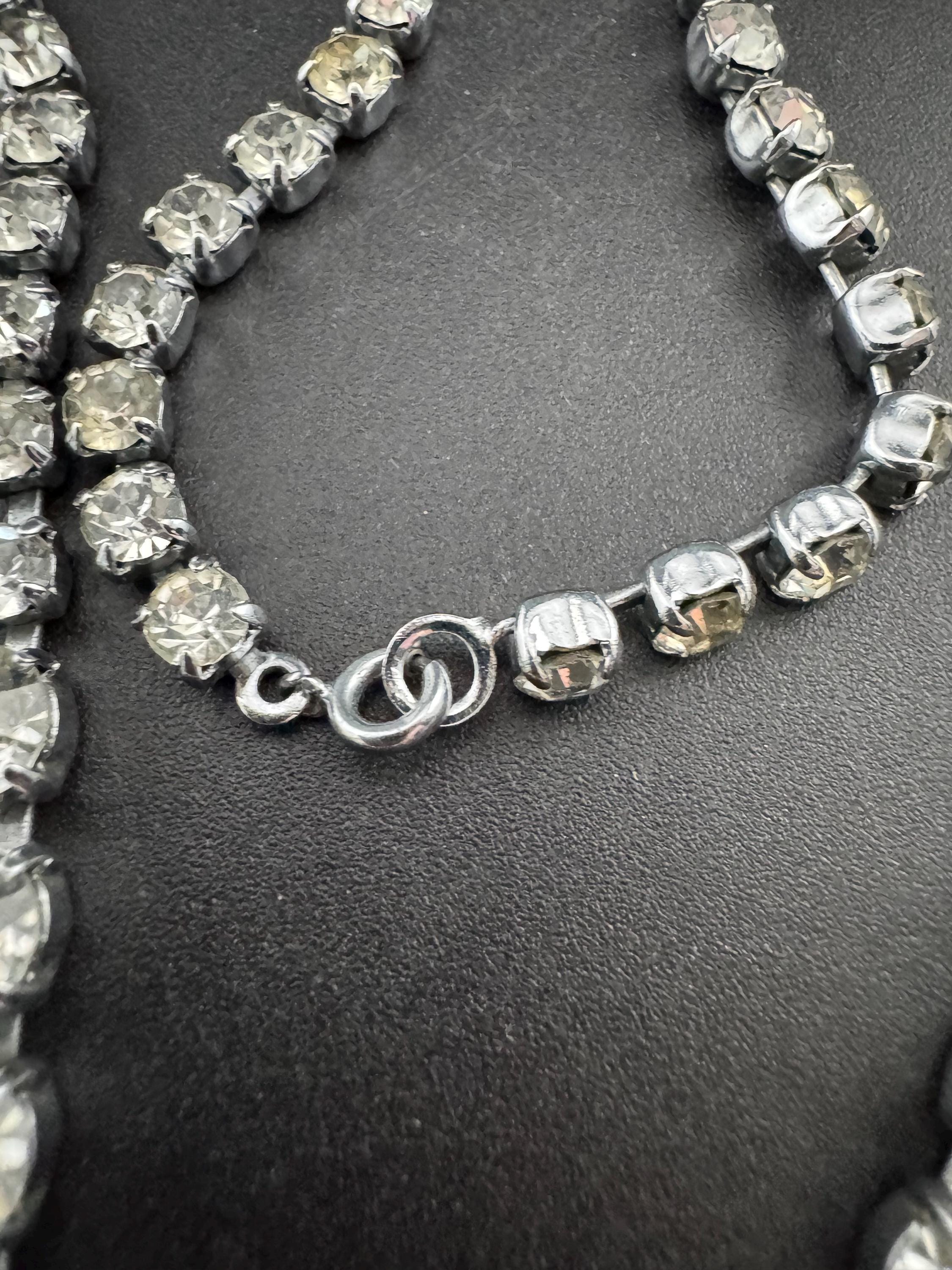 42cm diamanté crystal choker necklace, clear glass rhinestones, vintage
