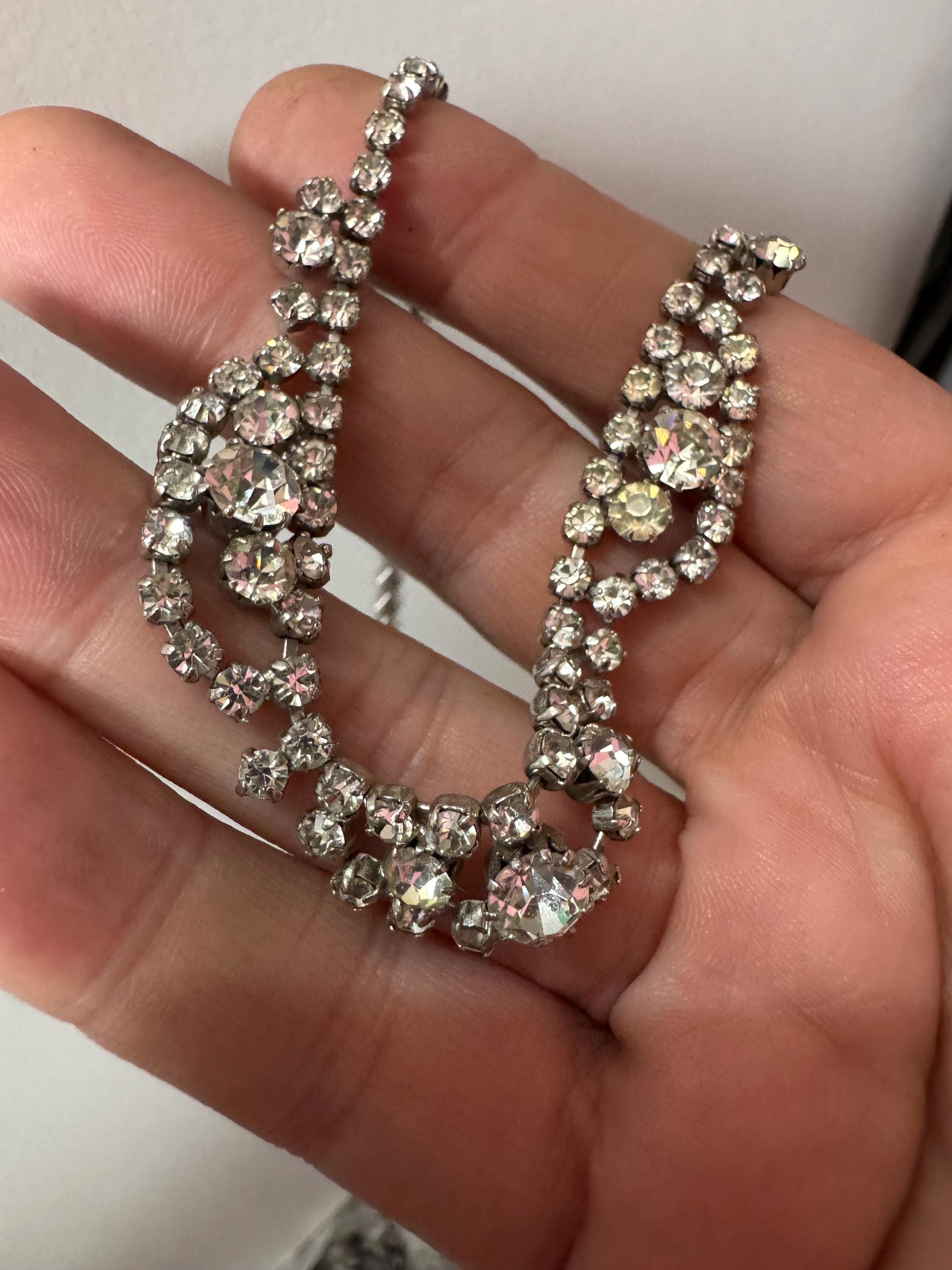 petite fit diamanté crystal collar choker necklace, clear glass rhinestones, vintage