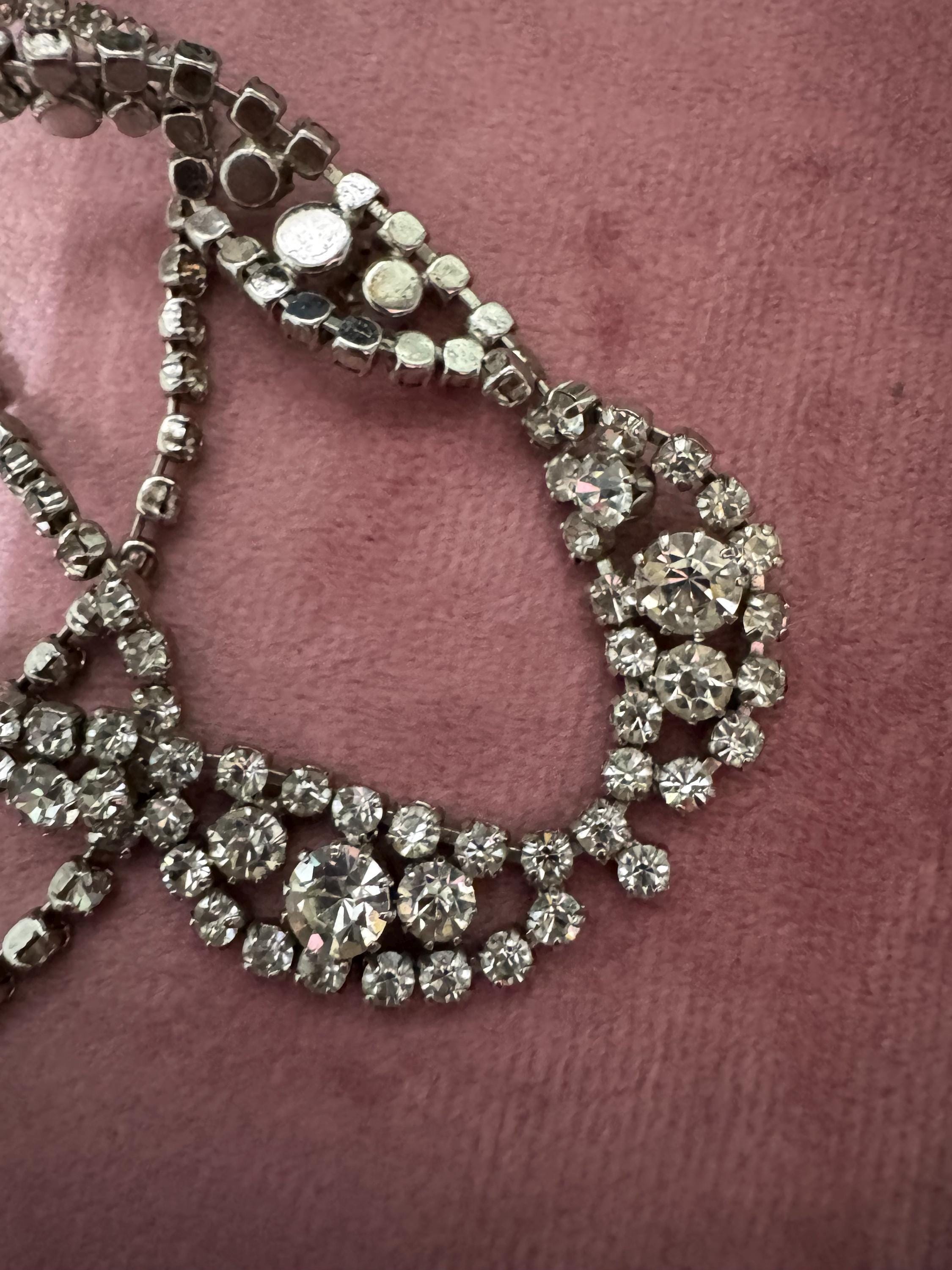 petite fit diamanté crystal collar choker necklace, clear glass rhinestones, vintage