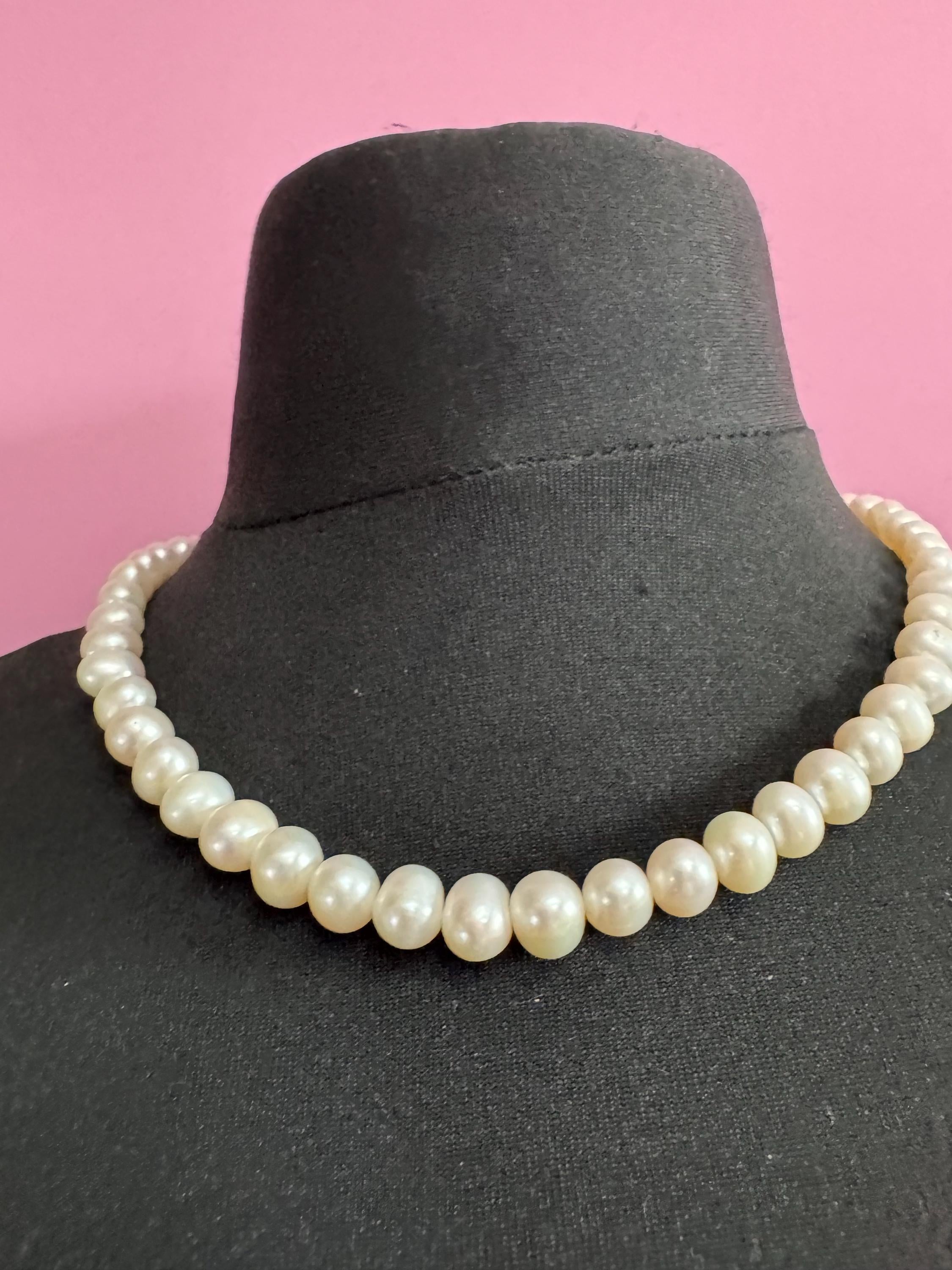 White Natural freshwater pearl beaded collar necklace 51cm