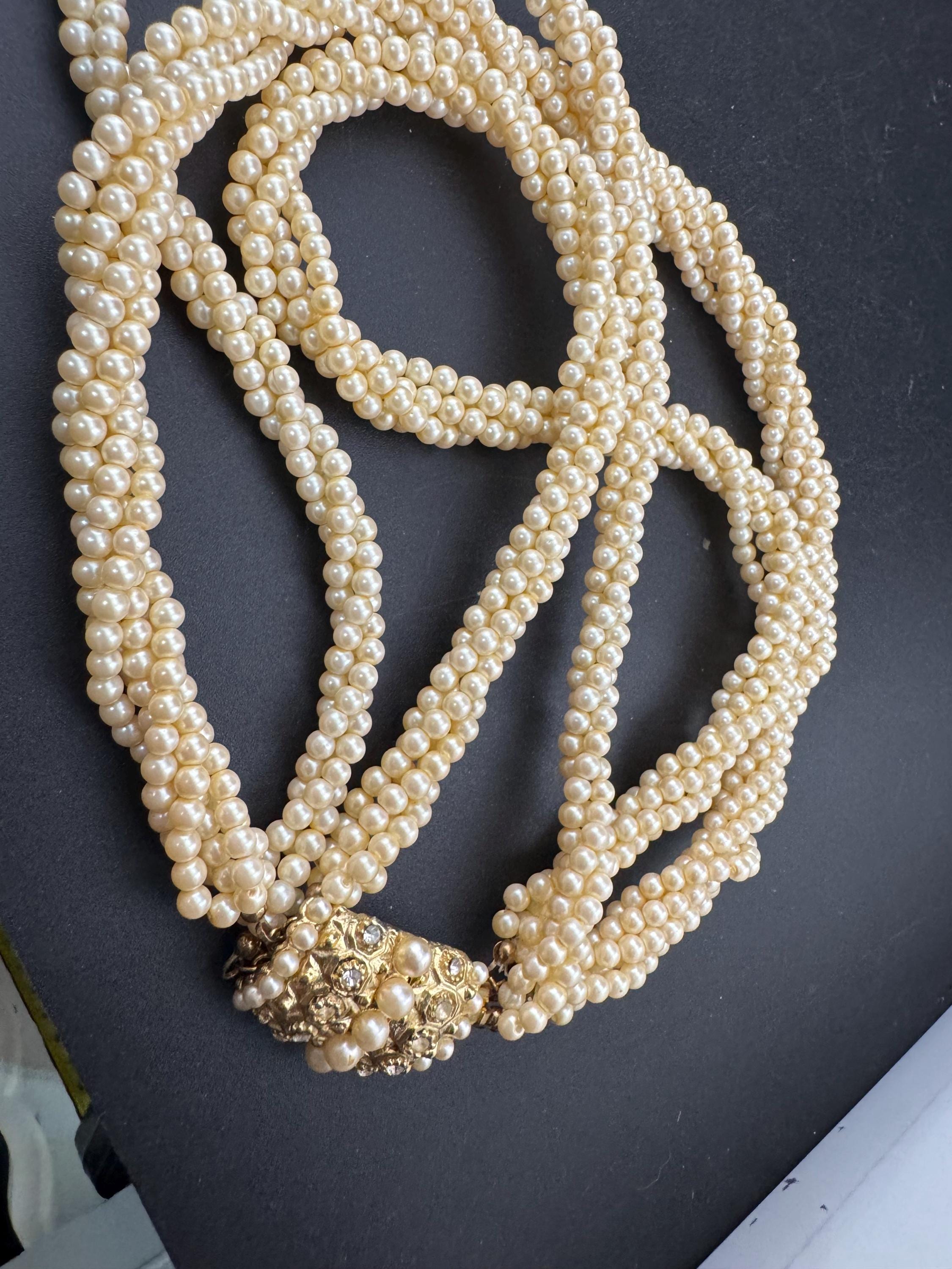 Vintage faux glass pearl multi strand 3 row collar twisted choker necklace art deco 1920s 1930s 1940s 1950s gatsby fabulous clasp