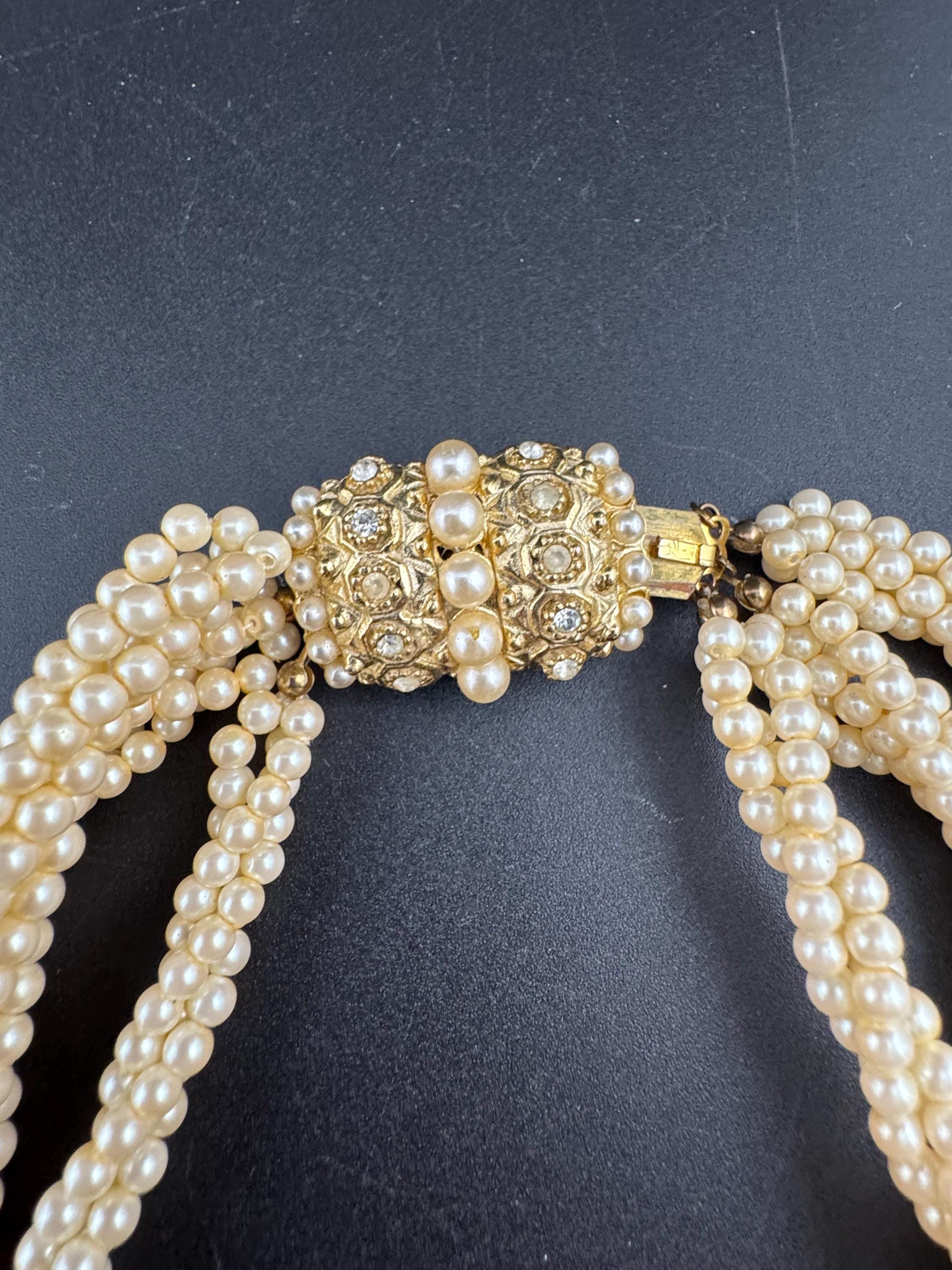 Vintage faux glass pearl multi strand 3 row collar twisted choker necklace art deco 1920s 1930s 1940s 1950s gatsby fabulous clasp