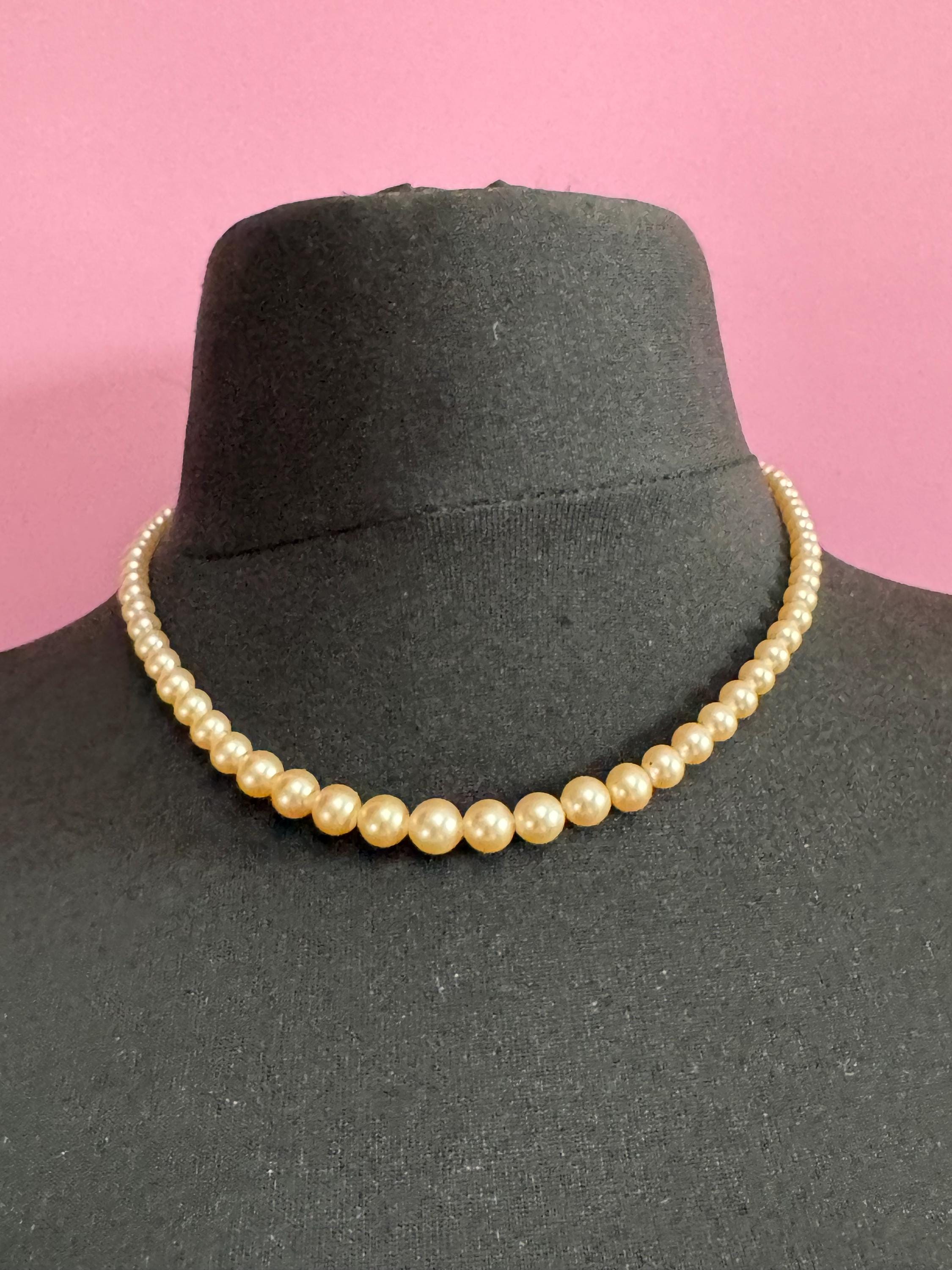 Lotus boxed vintage single strand cream glass knotted graduated pearl necklace silver plated clasp 46cm