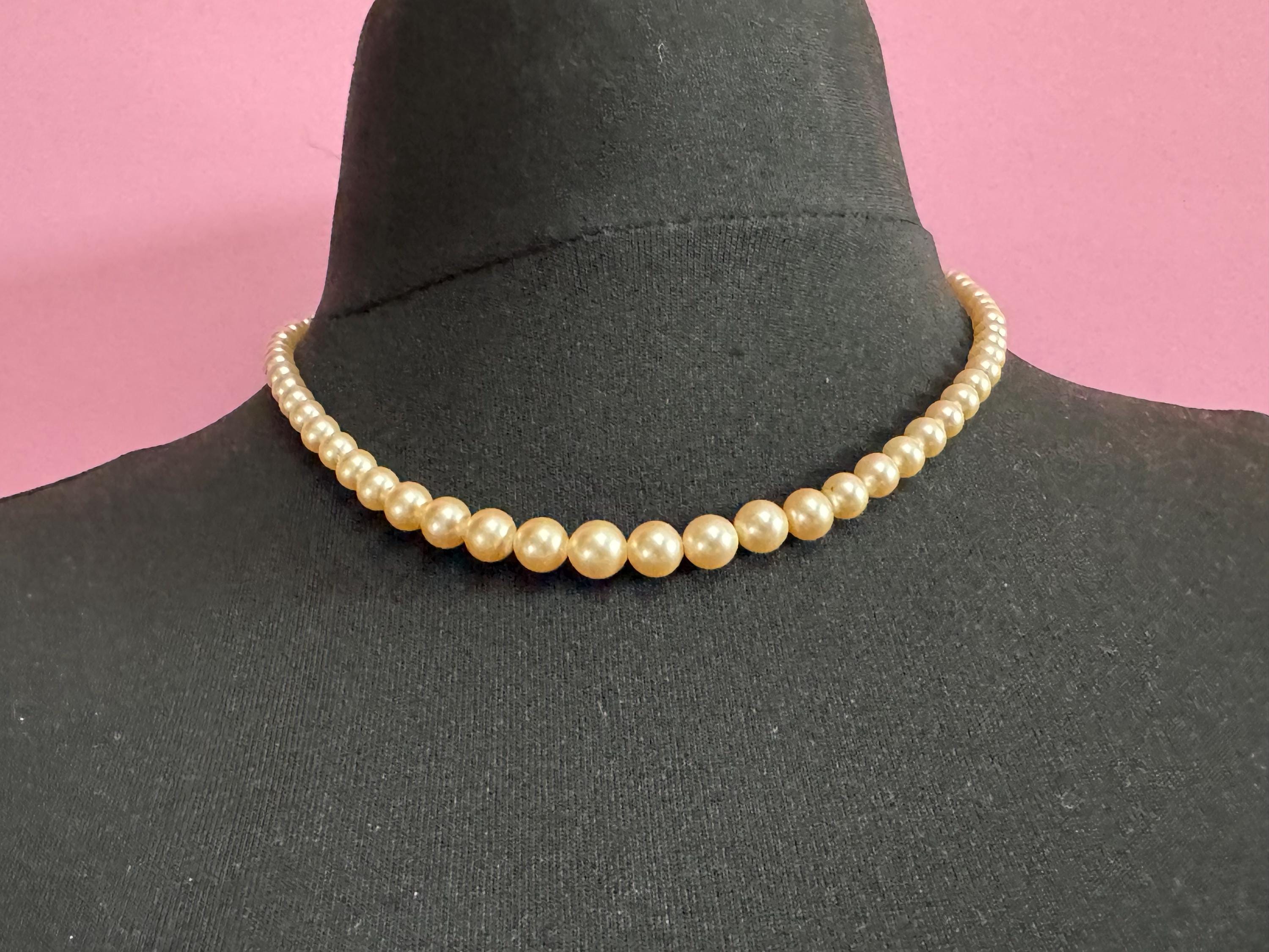 Lotus boxed vintage single strand cream glass knotted graduated pearl necklace silver plated clasp 46cm